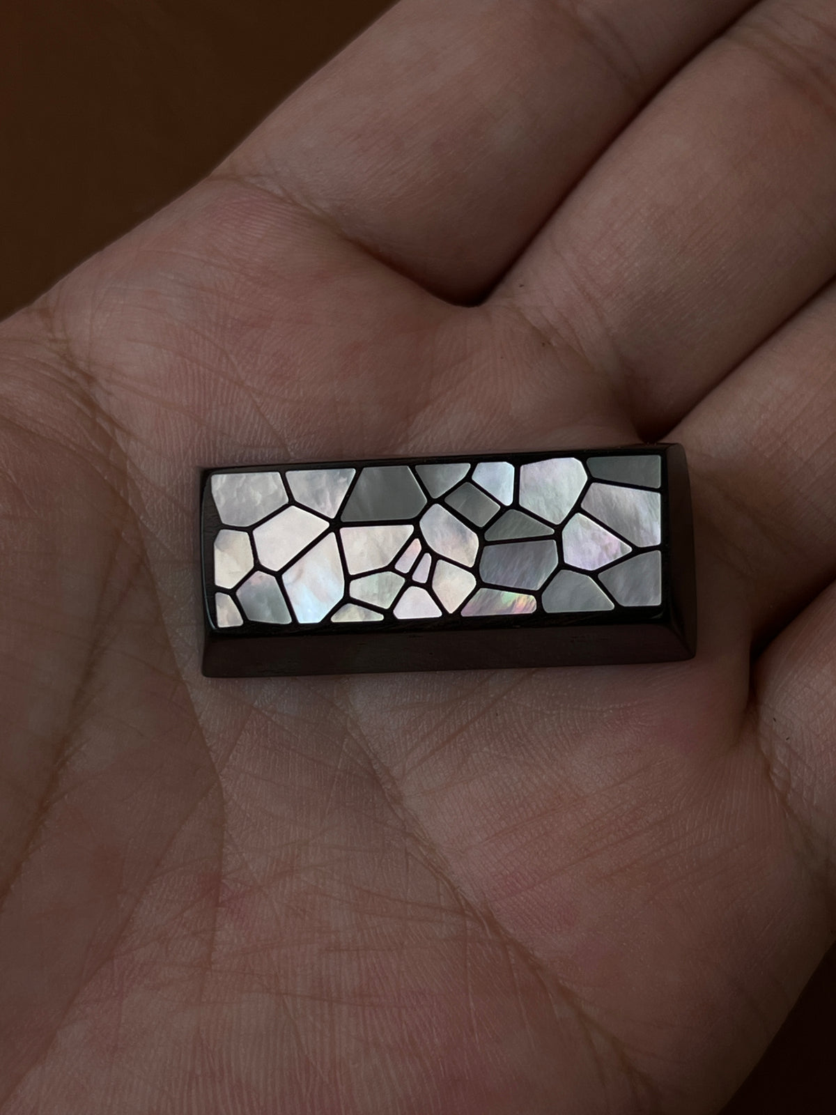 Handcrafted Wooden Keycap 2.25U with Mother of Pearl Ice Crack Inlay