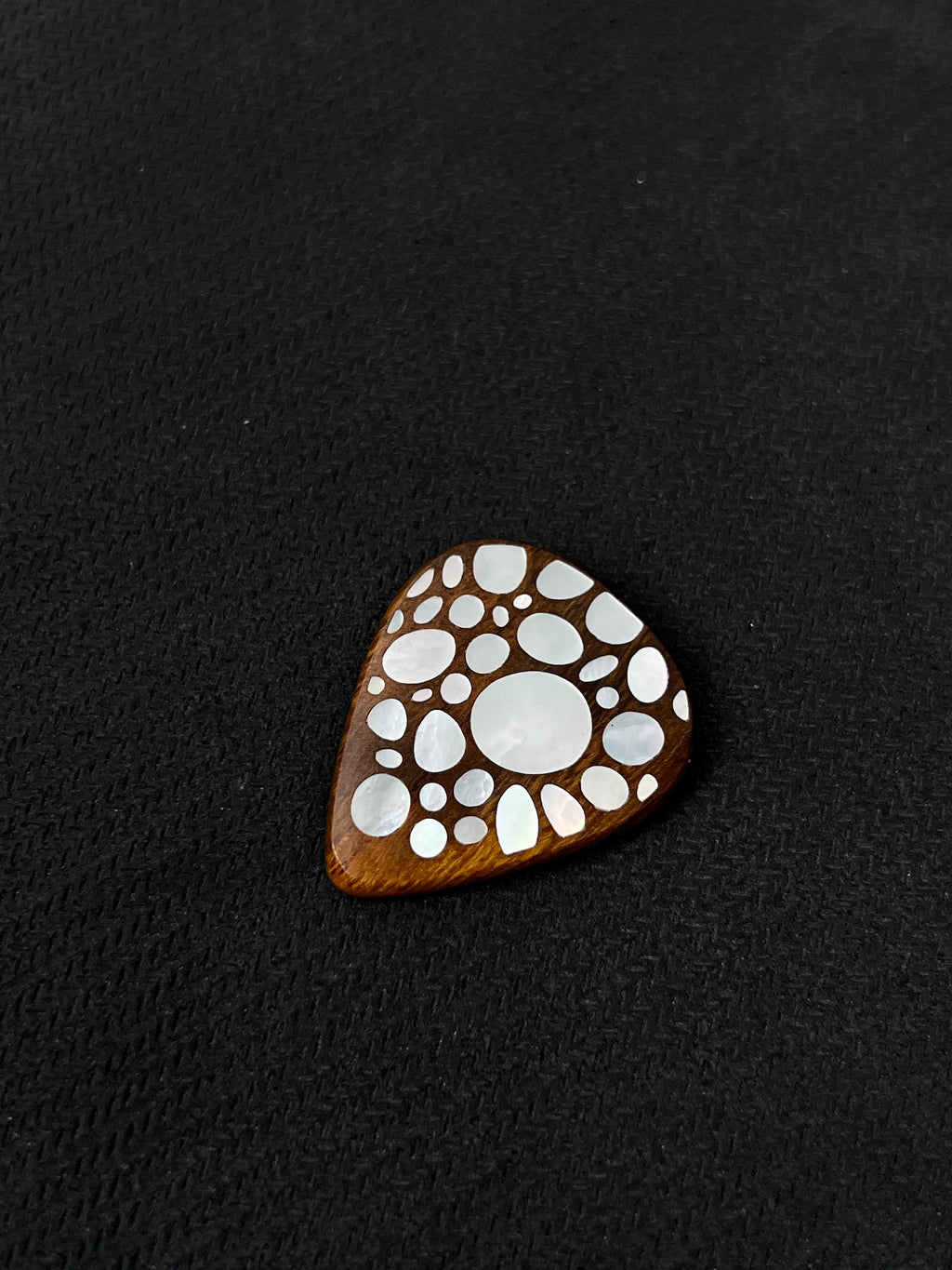 Handmade Wooden Guitar Pick with Mother of Pearl Pebble Inlay