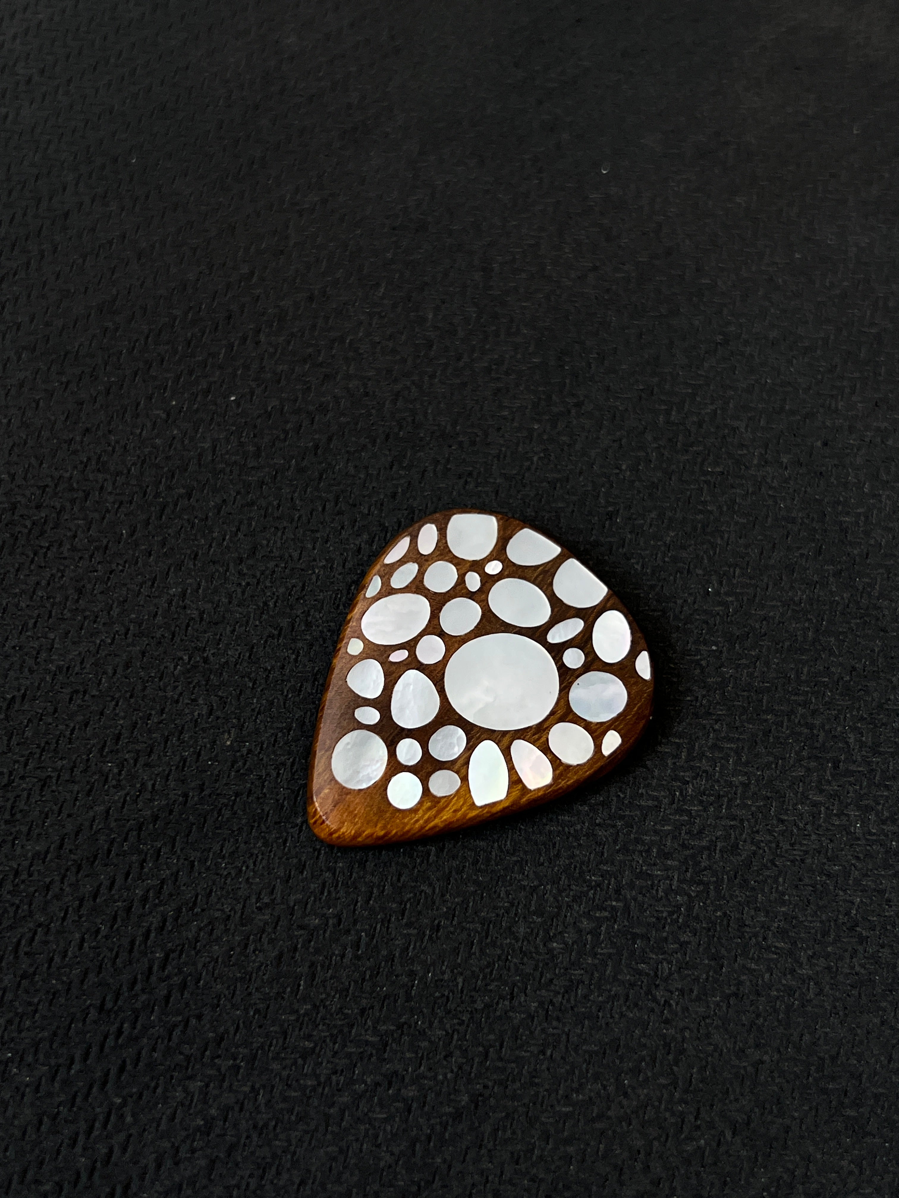 Handmade Wooden Guitar Pick with Mother of Pearl Pebble Inlay