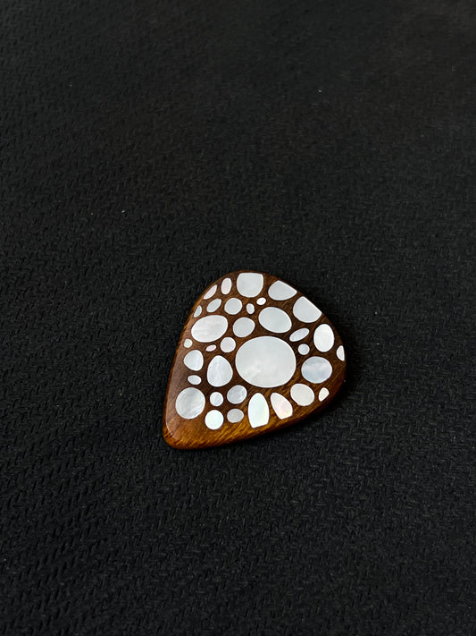 Handmade Wooden Guitar Pick with Mother of Pearl Pebble Inlay