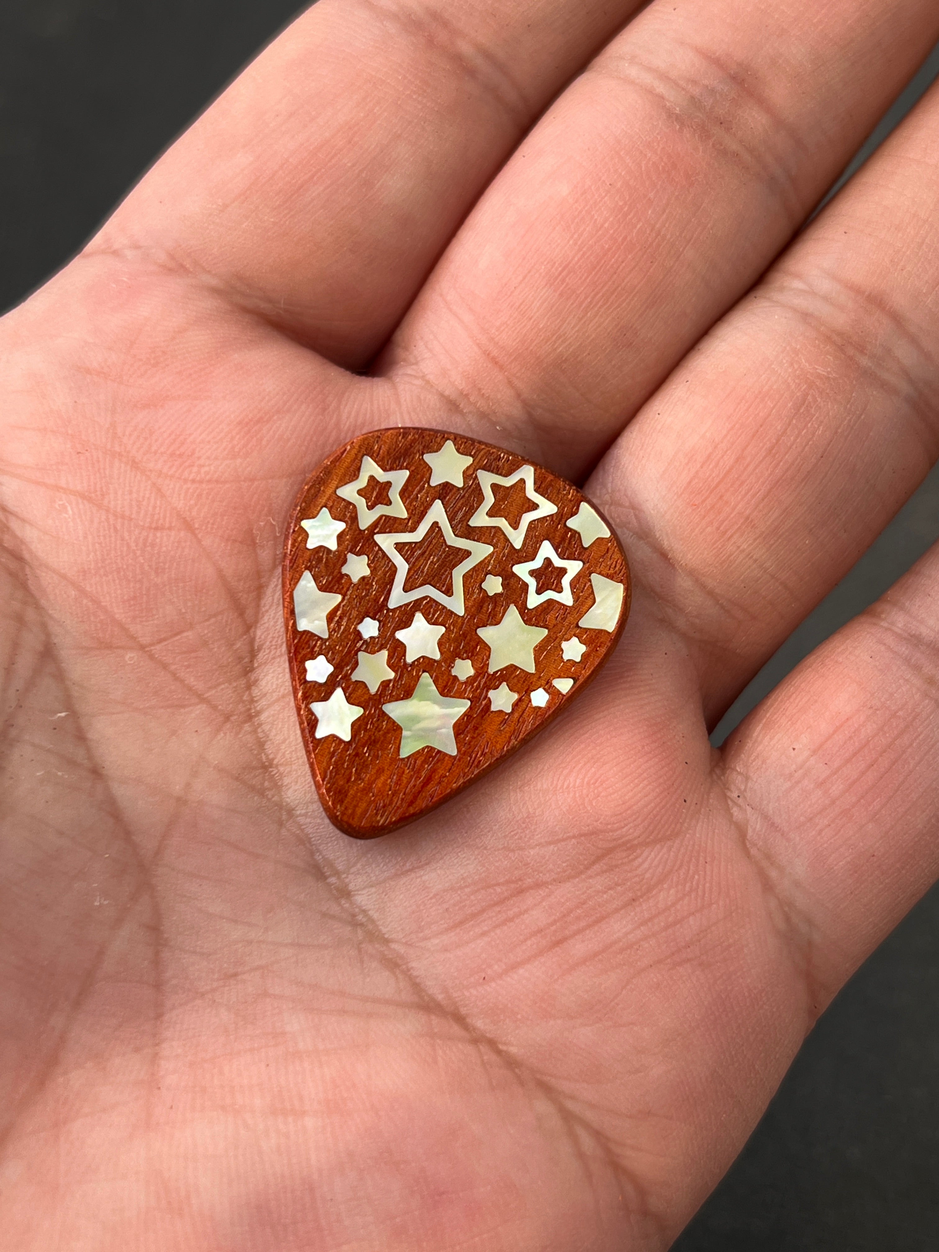 Handmade Wooden Guitar Pick with Mother of Pearl Five-Pointed Star Inlay