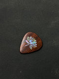 Handmade Wooden Guitar Pick with Mother of Pearl Lotus Flower Inlay