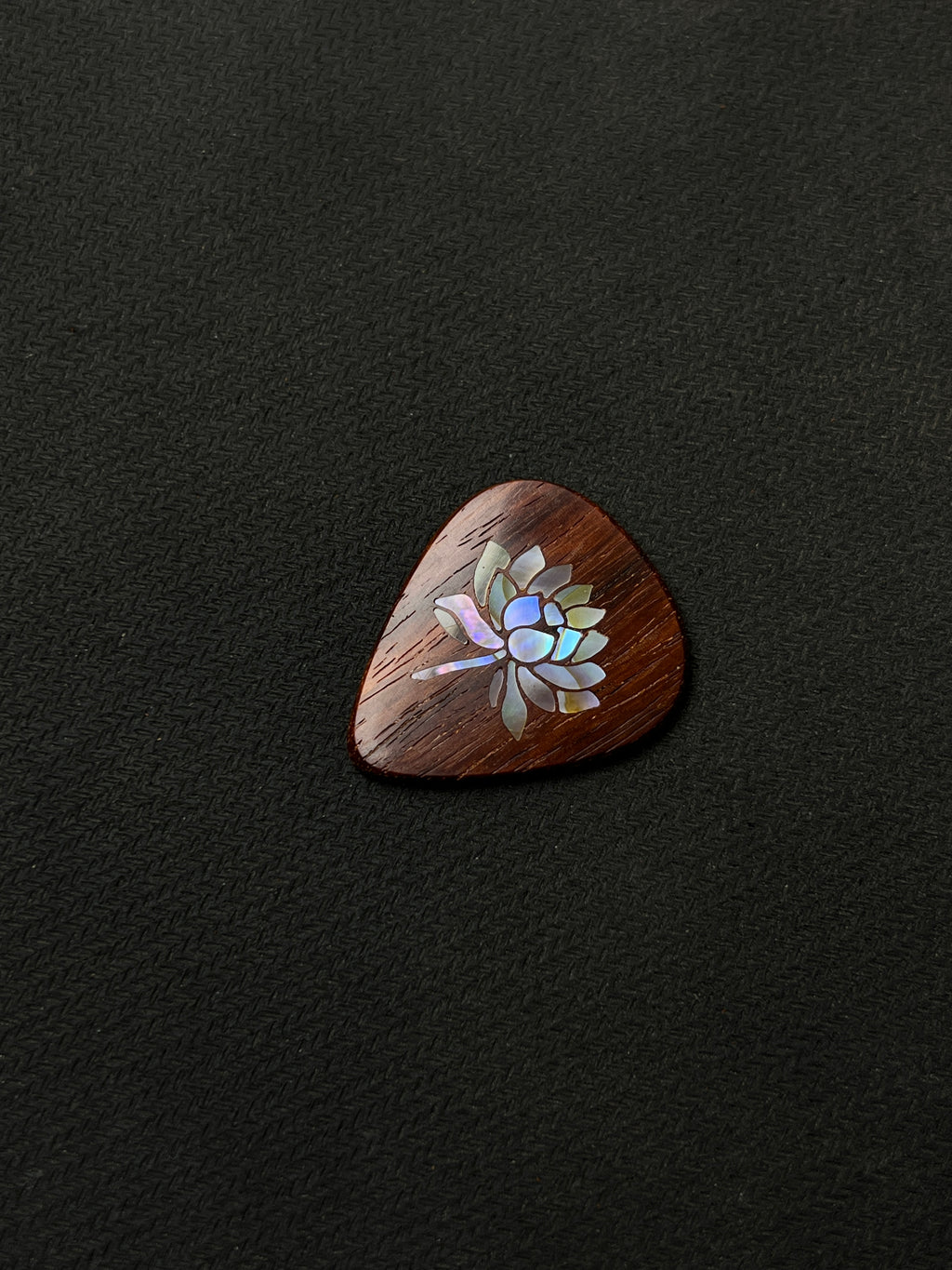 Handmade Wooden Guitar Pick with Mother of Pearl Lotus Flower Inlay