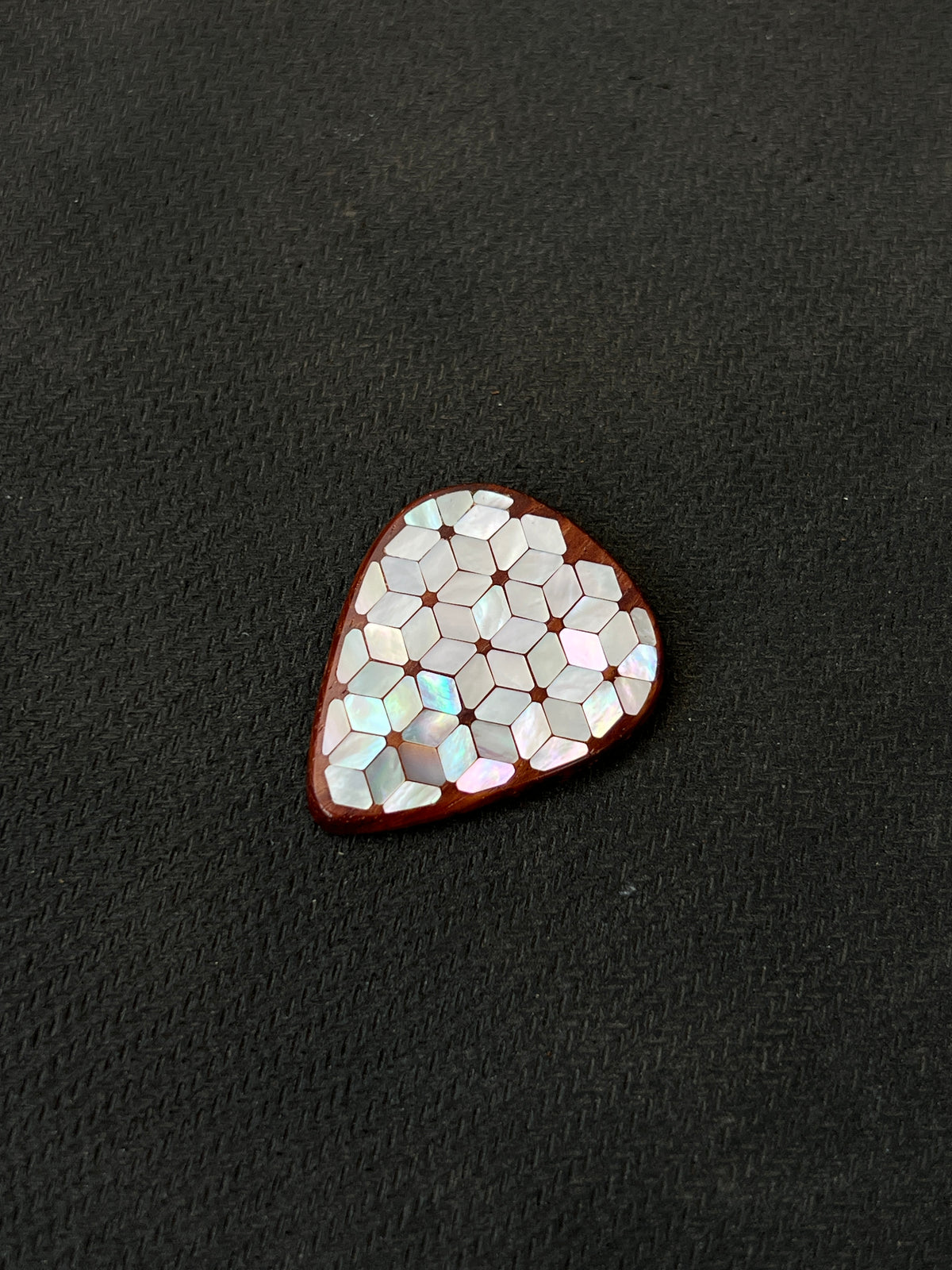 Handmade Wooden Guitar Pick with Mother of Pearl Cube Inlay