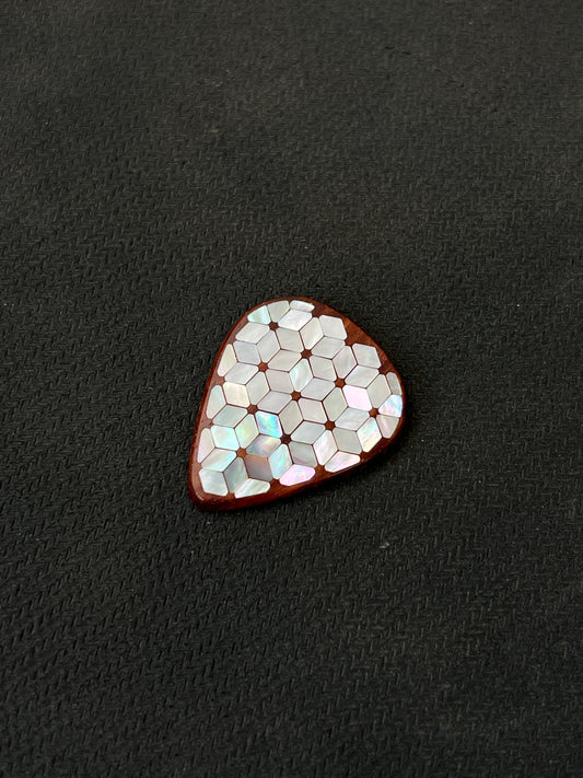 Handmade Wooden Guitar Pick with Mother of Pearl Cube Inlay