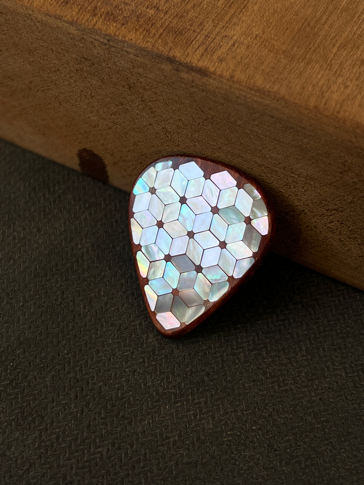 Handmade Wooden Guitar Pick with Mother of Pearl Cube Inlay