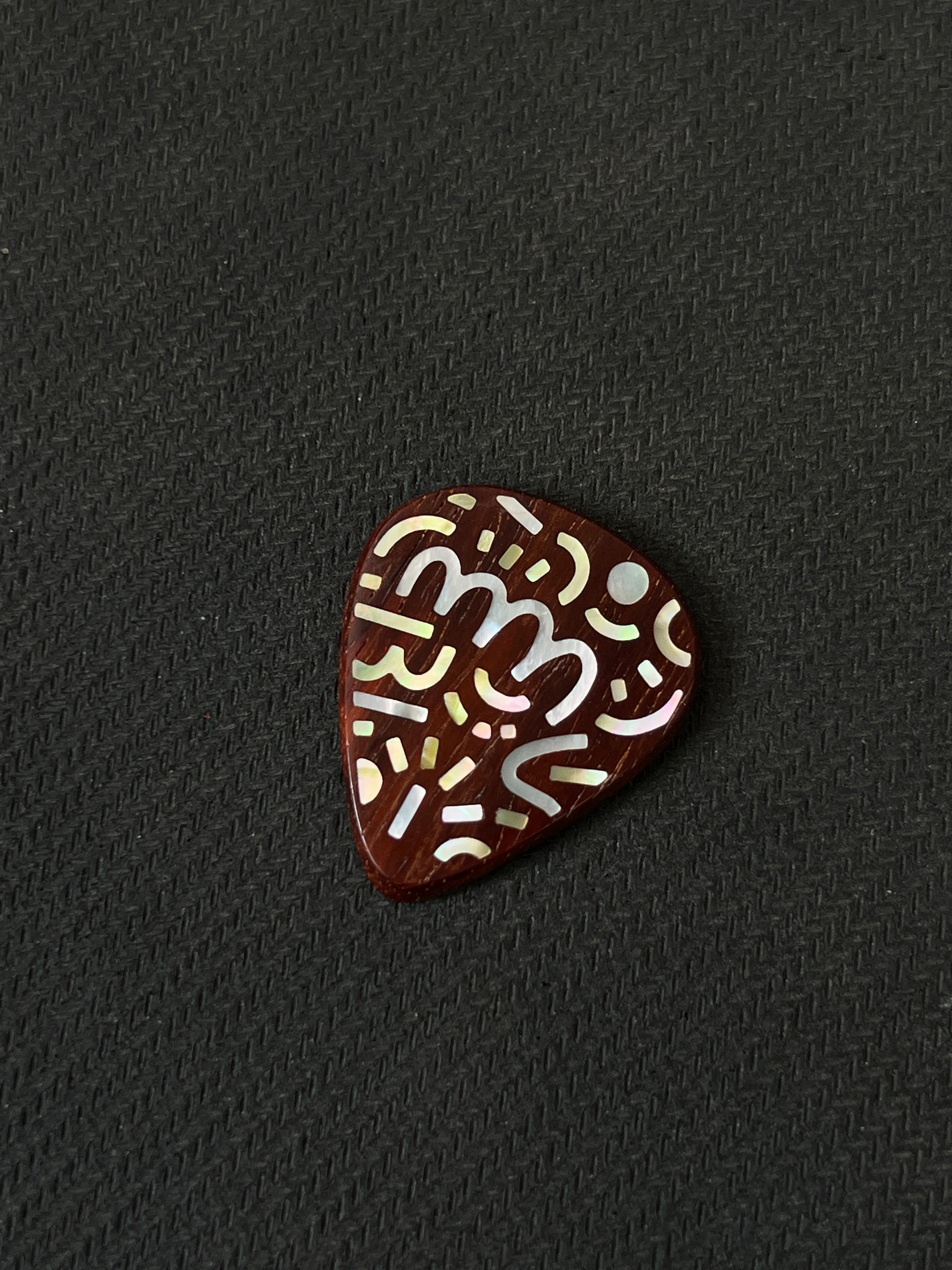 Handmade Wooden Guitar Pick with Mother of Pearl Doodle Inlay