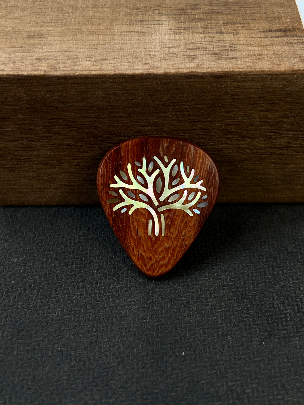 Handmade Wooden Guitar Pick with Mother of Pearl Tree Inlay