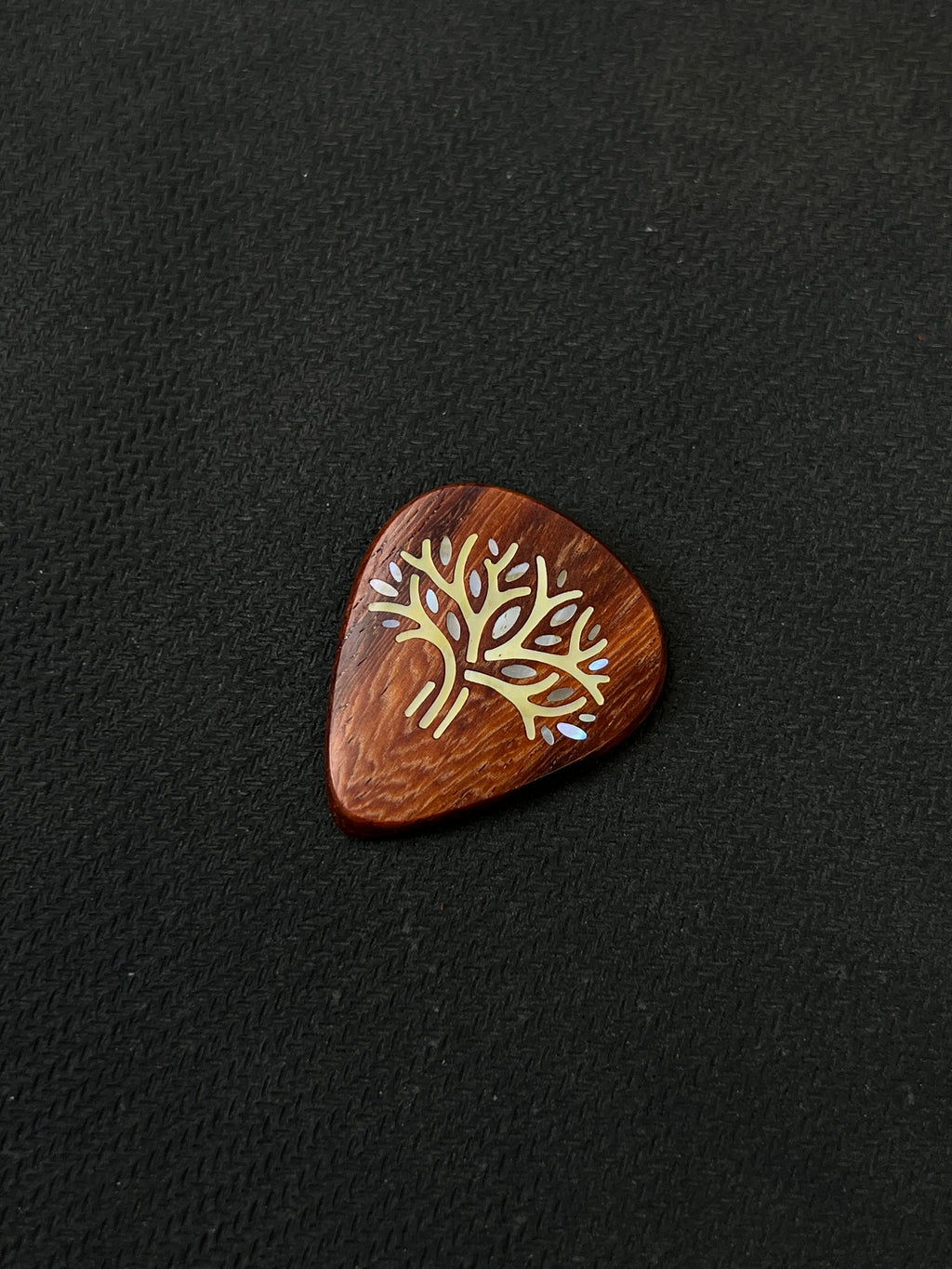 Handmade Wooden Guitar Pick with Mother of Pearl Tree Inlay