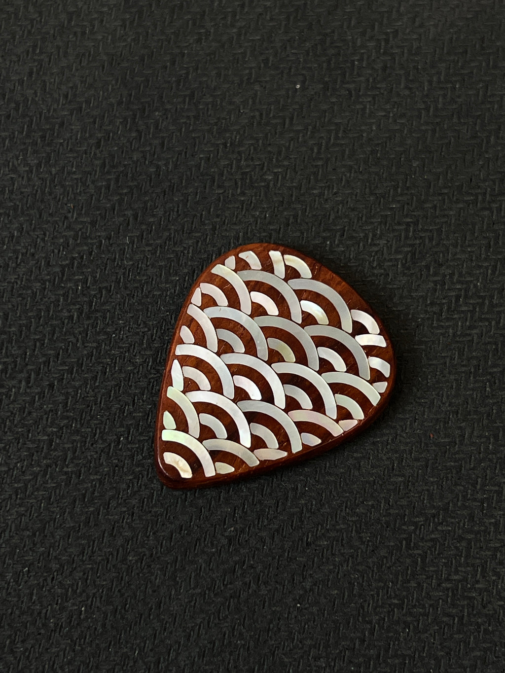 Handmade Wooden Guitar Pick with Mother of Pearl Wave Inlay