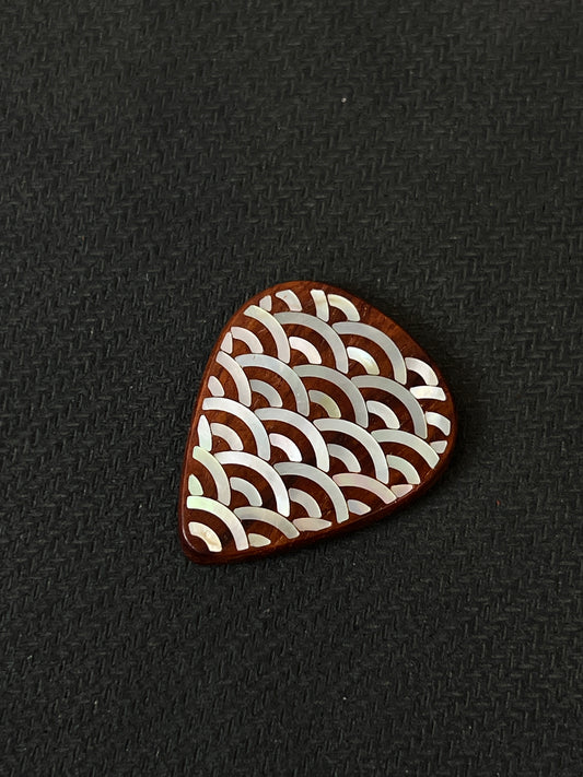 Handmade Wooden Guitar Pick with Mother of Pearl Wave Inlay