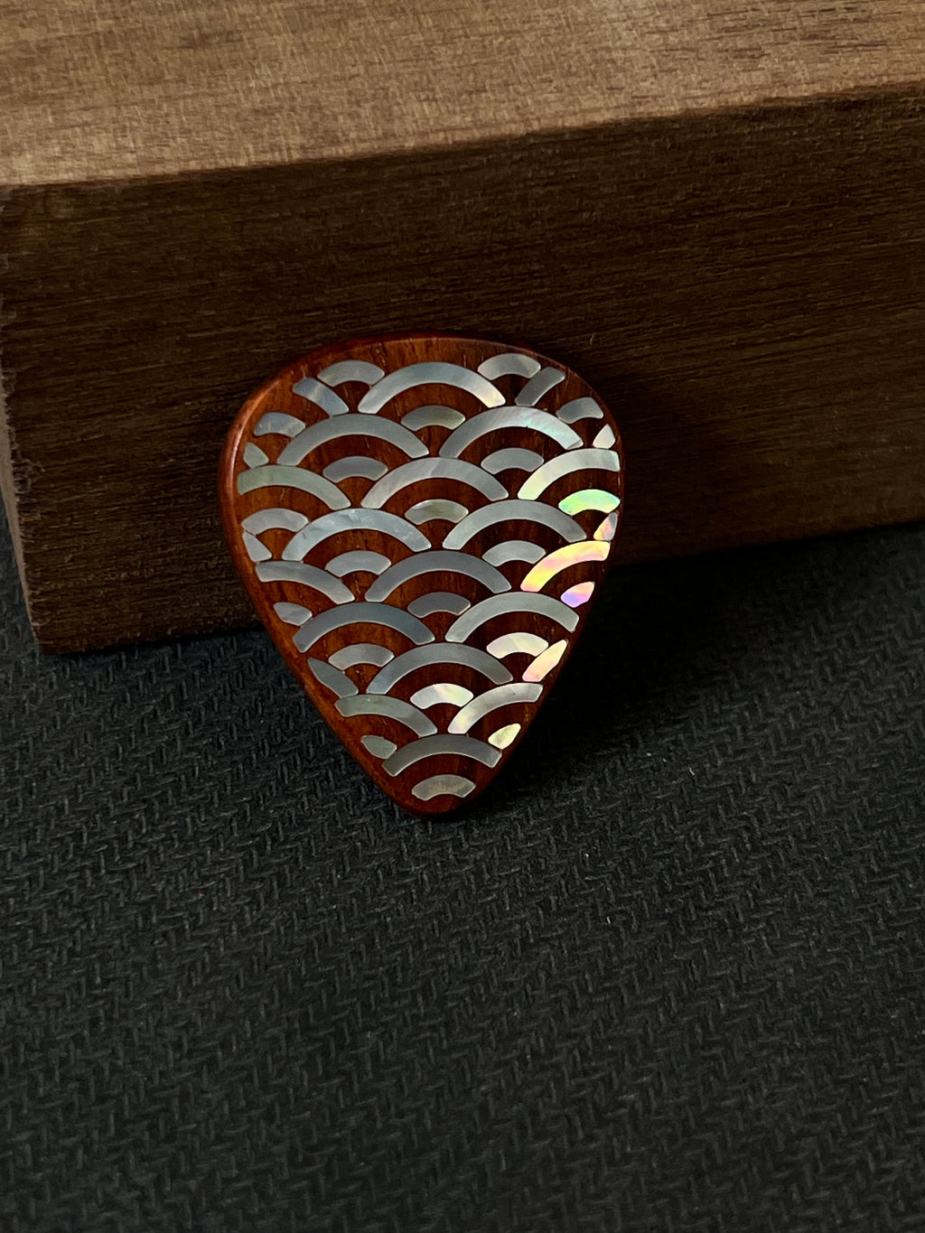Handmade Wooden Guitar Pick with Mother of Pearl Wave Inlay