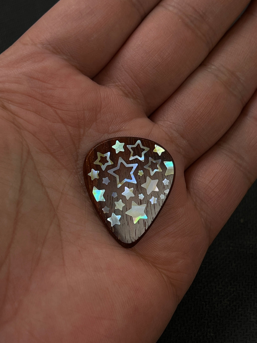 Handmade Wooden Guitar Pick with Mother of Pearl Five-Pointed Star Inlay