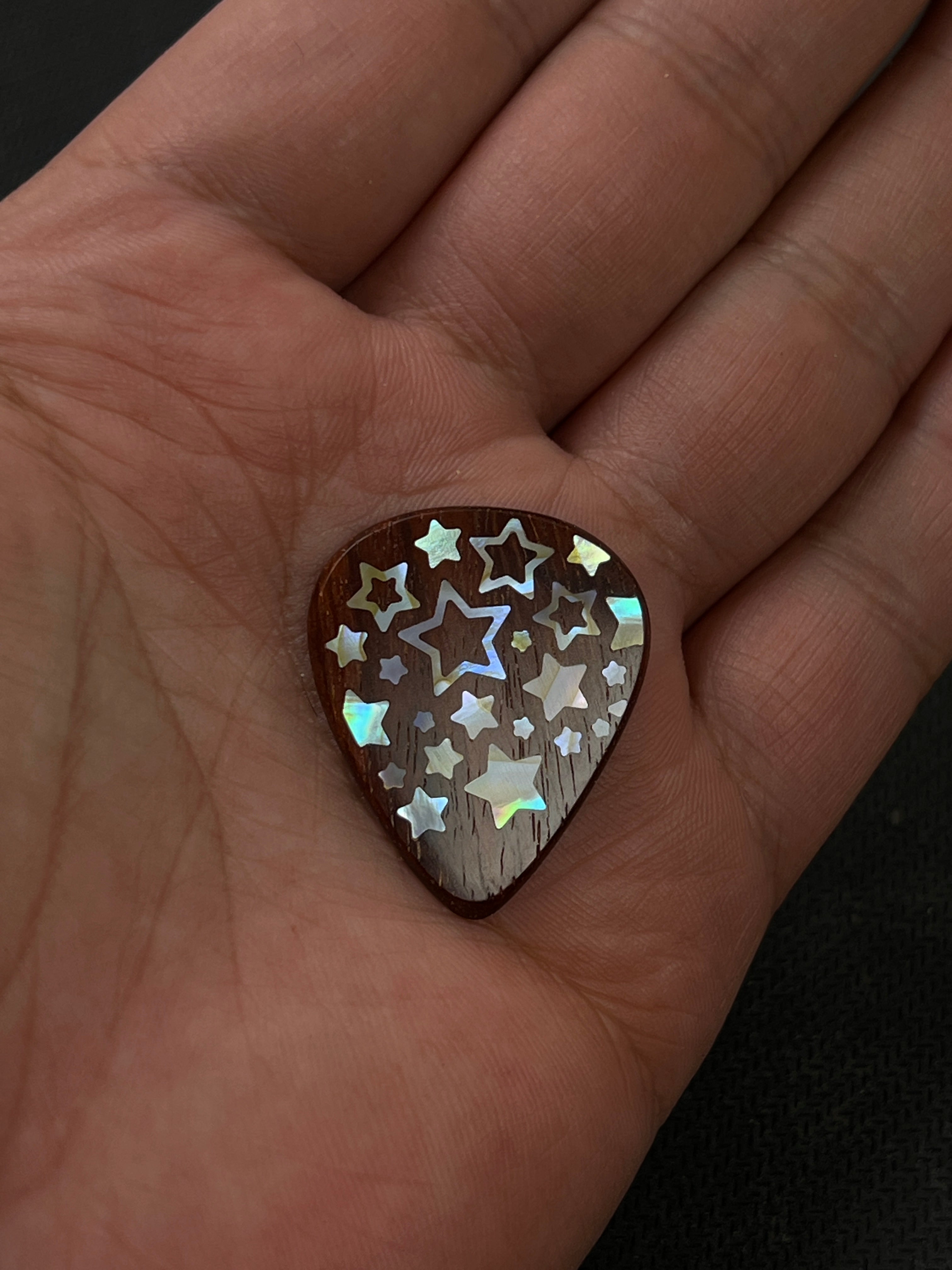 Handmade Wooden Guitar Pick with Mother of Pearl Five-Pointed Star Inlay