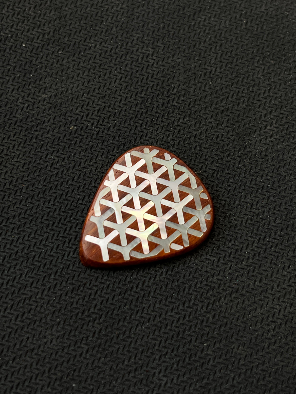 Handmade Wooden Guitar Pick with Mother of Pearl Chainmail Inlay