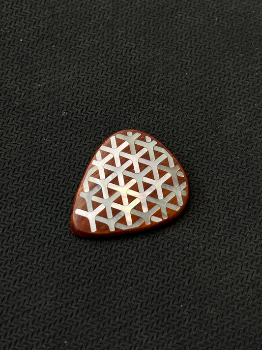 Handmade Wooden Guitar Pick with Mother of Pearl Chainmail Inlay