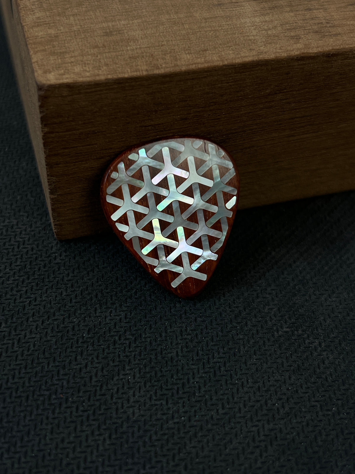 Handmade Wooden Guitar Pick with Mother of Pearl Chainmail Inlay