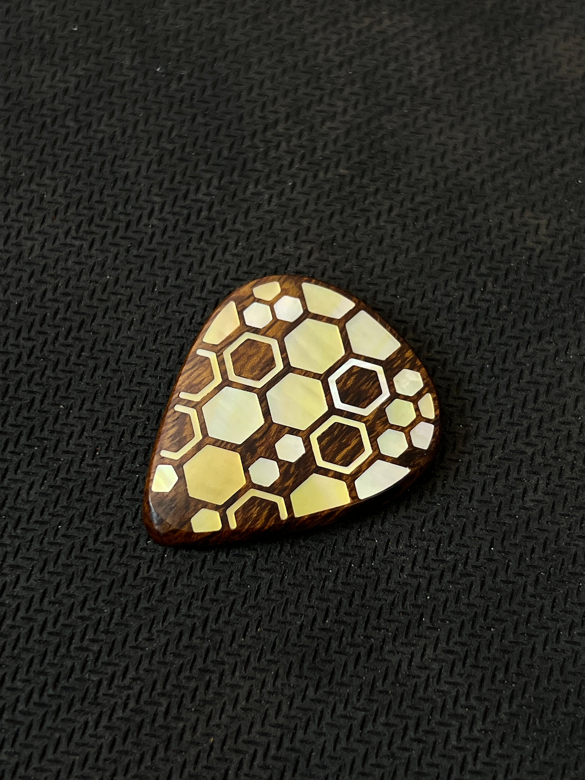 Handmade Wooden Guitar Pick with Mother of Pearl Honeycomb Inlay