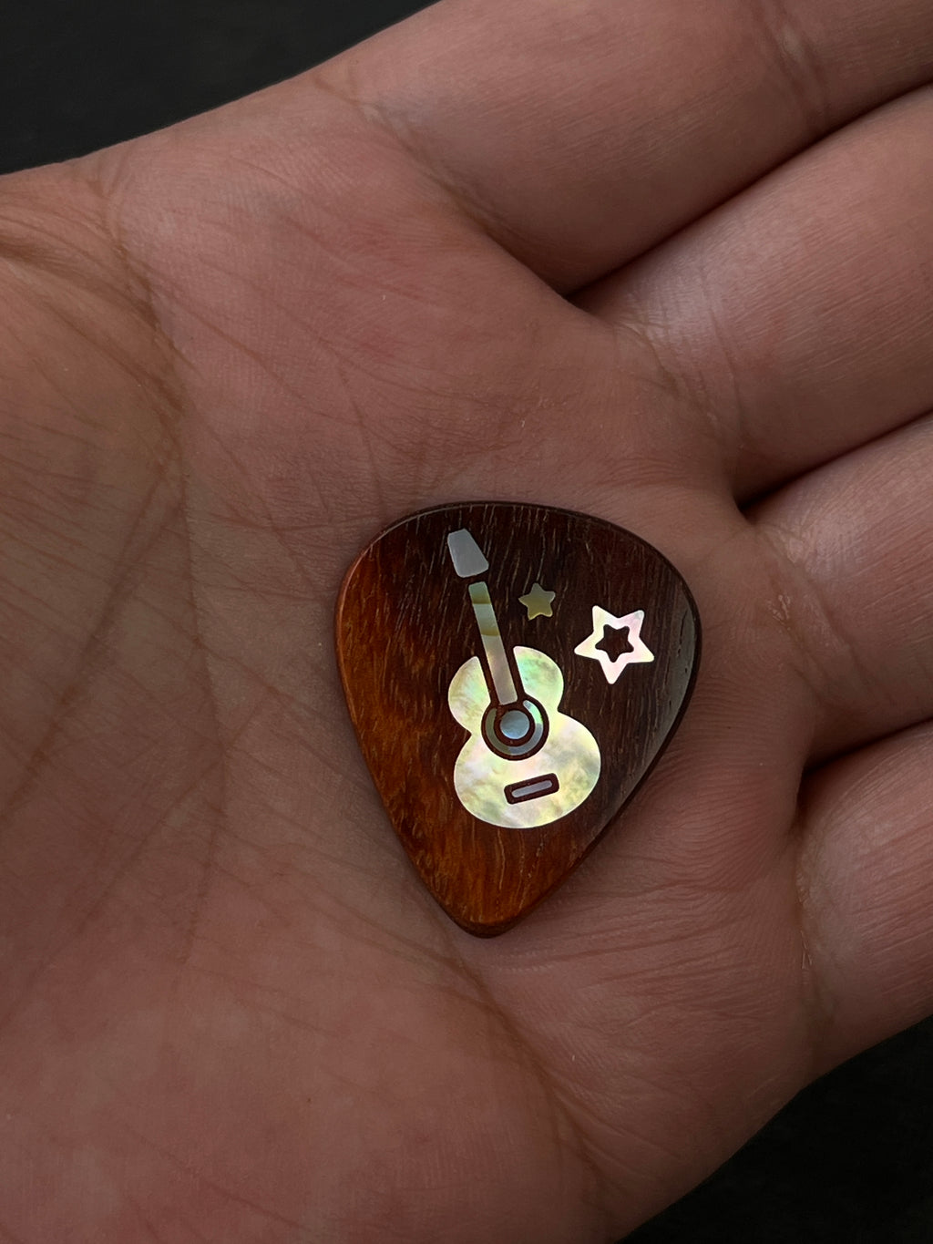 Handmade Wooden Guitar Pick with Mother of Pearl Star Inlay