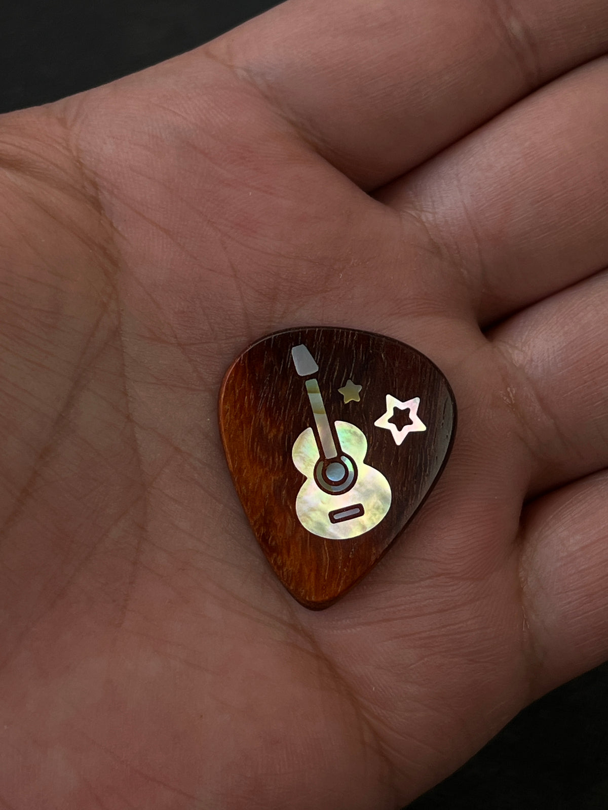 Handmade Wooden Guitar Pick with Mother of Pearl Star Inlay