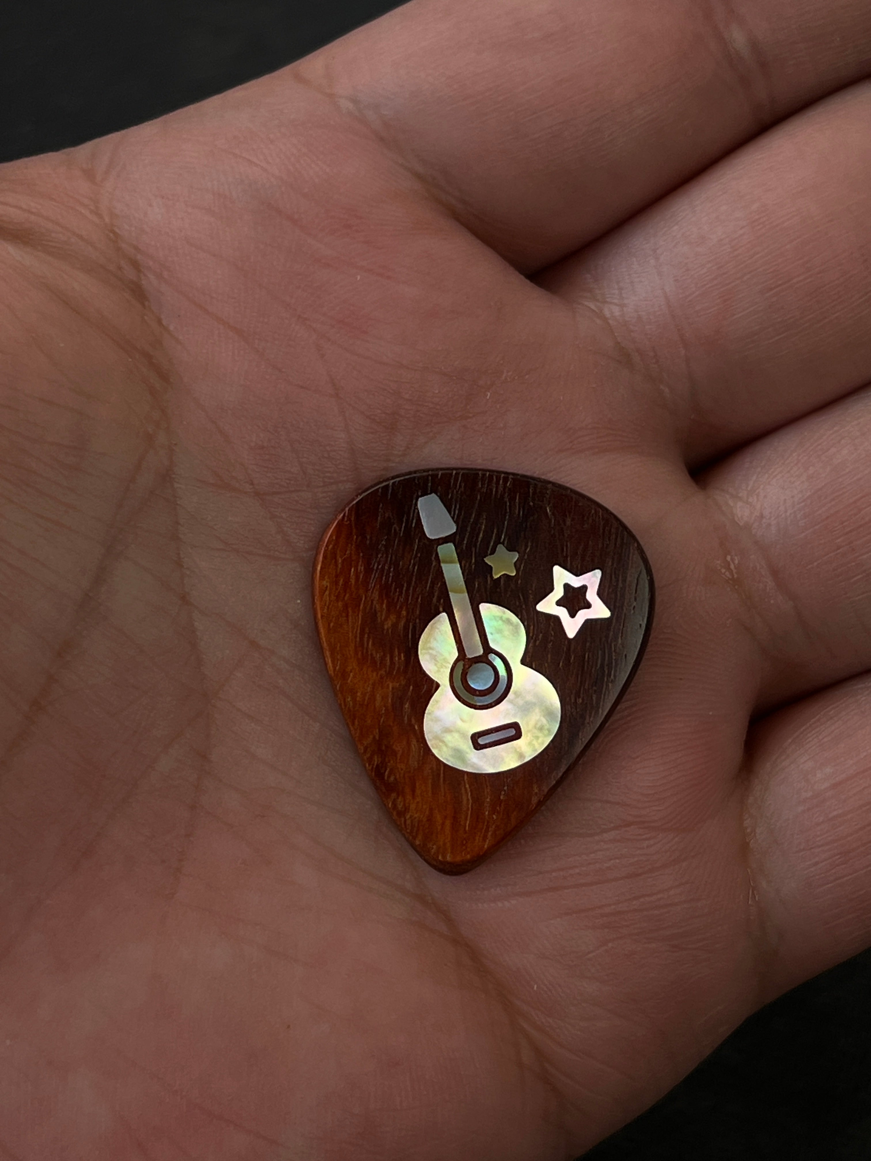Handmade Wooden Guitar Pick with Mother of Pearl Star Inlay