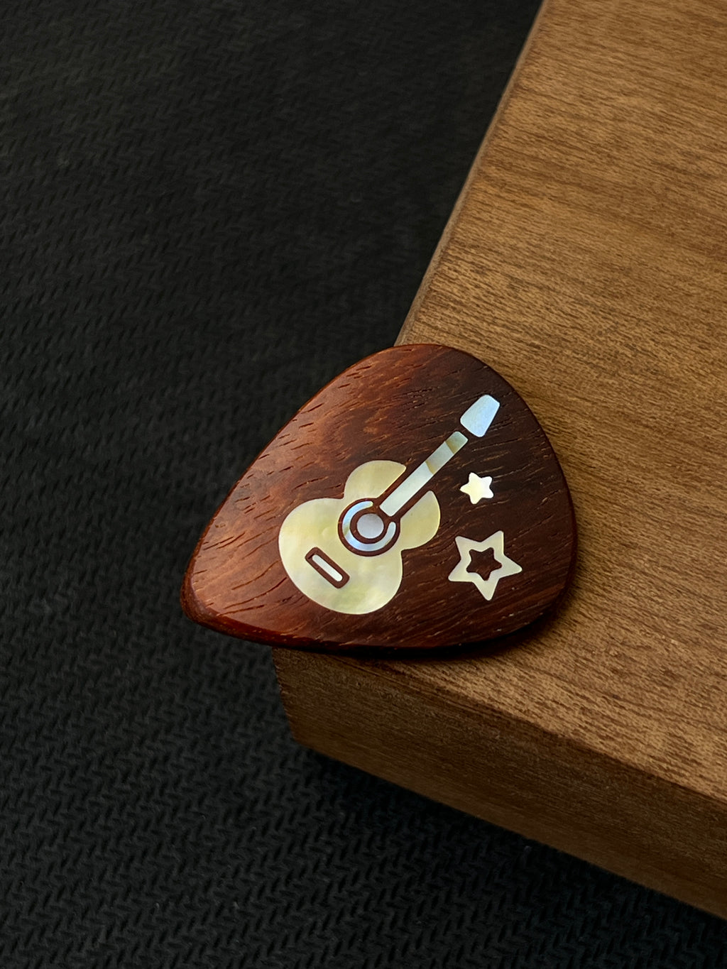 Handmade Wooden Guitar Pick with Mother of Pearl Star Inlay