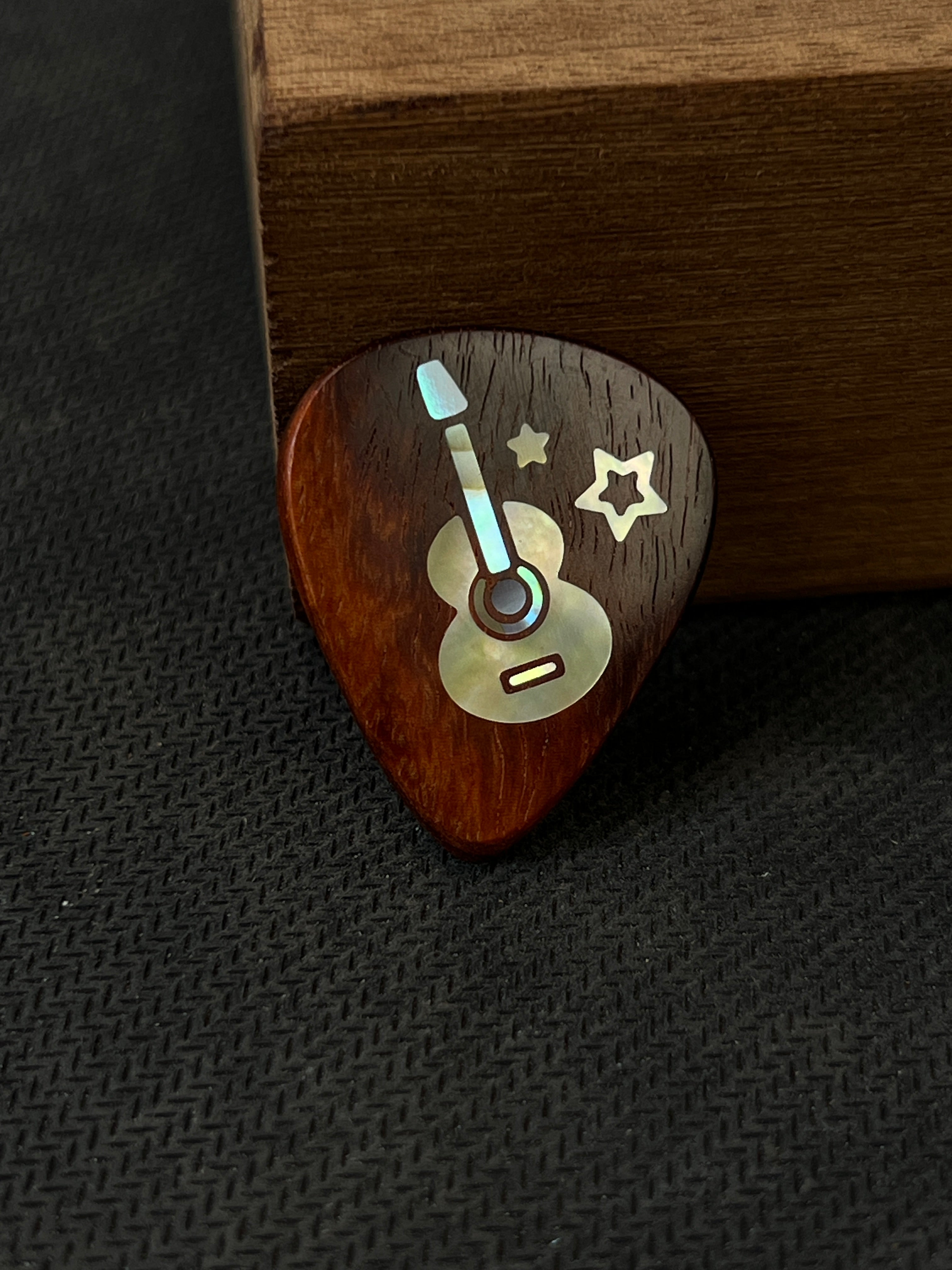 Handmade Wooden Guitar Pick with Mother of Pearl Star Inlay