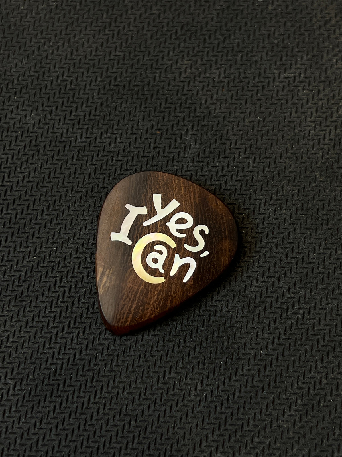 Handmade Wooden Guitar Pick with Mother of Pearl Yes I Can Inlay