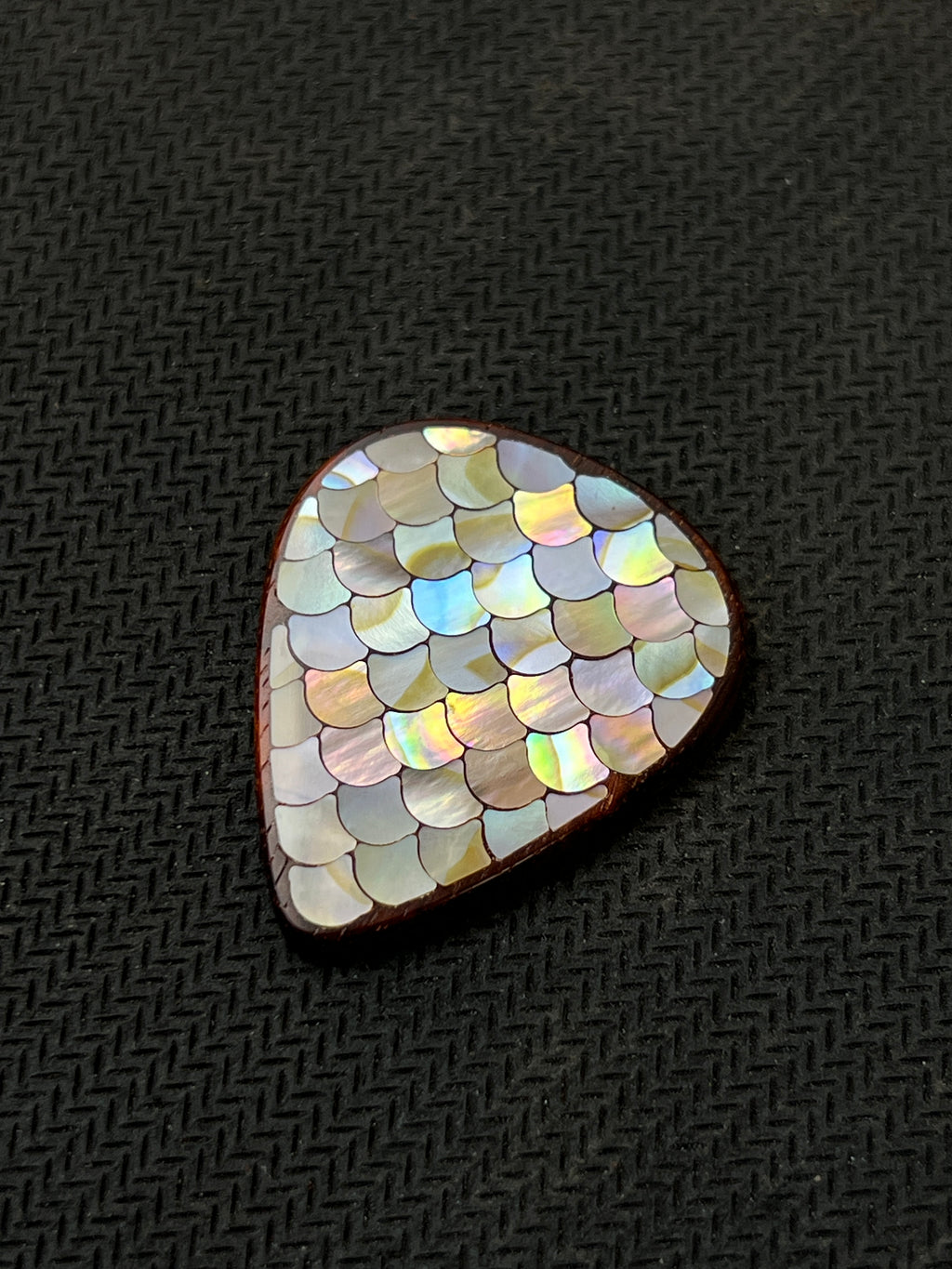 Handmade Wooden Guitar Pick with Mother of Pearl Dragon Scale Inlay