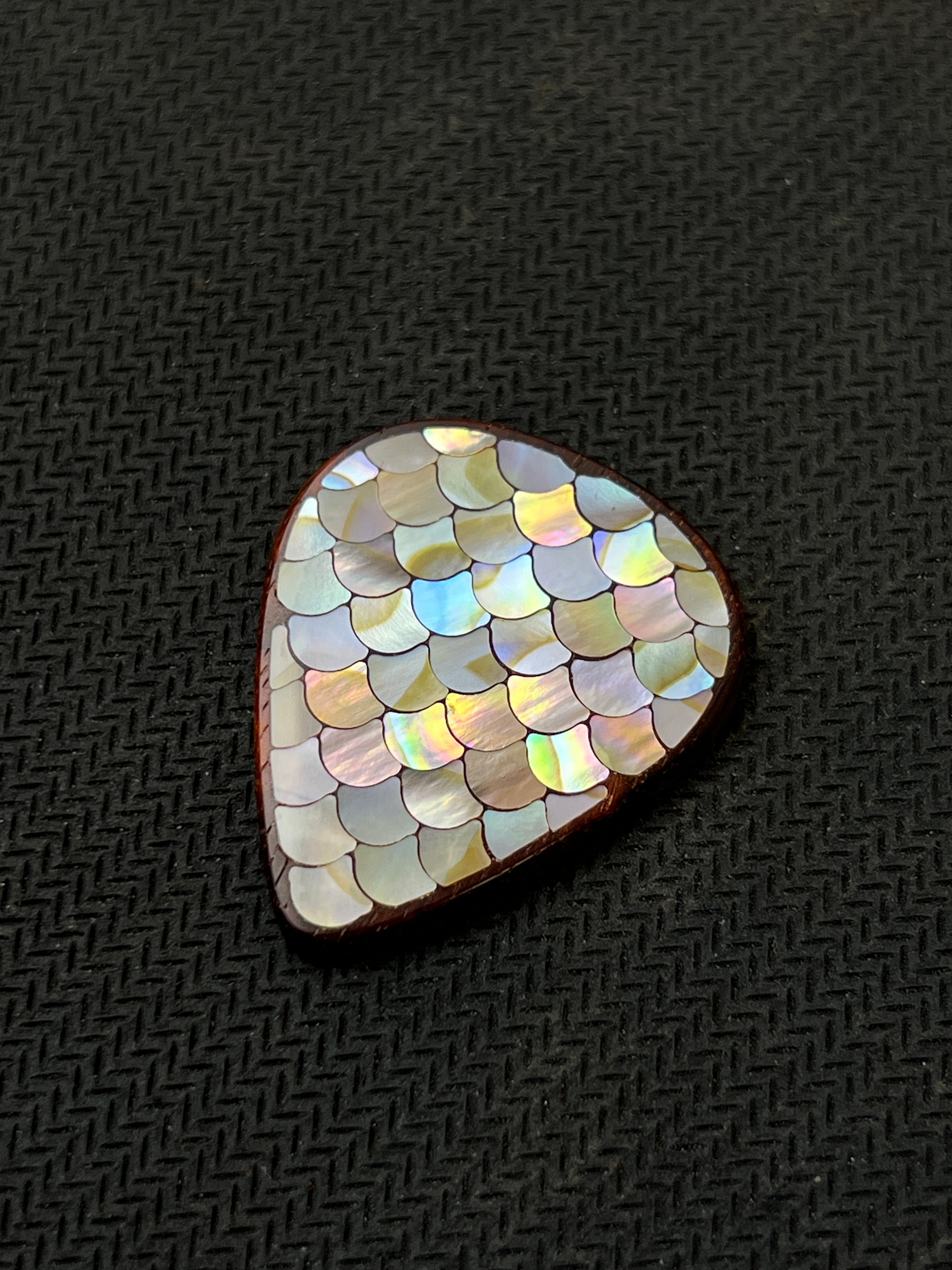 Handmade Wooden Guitar Pick with Mother of Pearl Dragon Scale Inlay