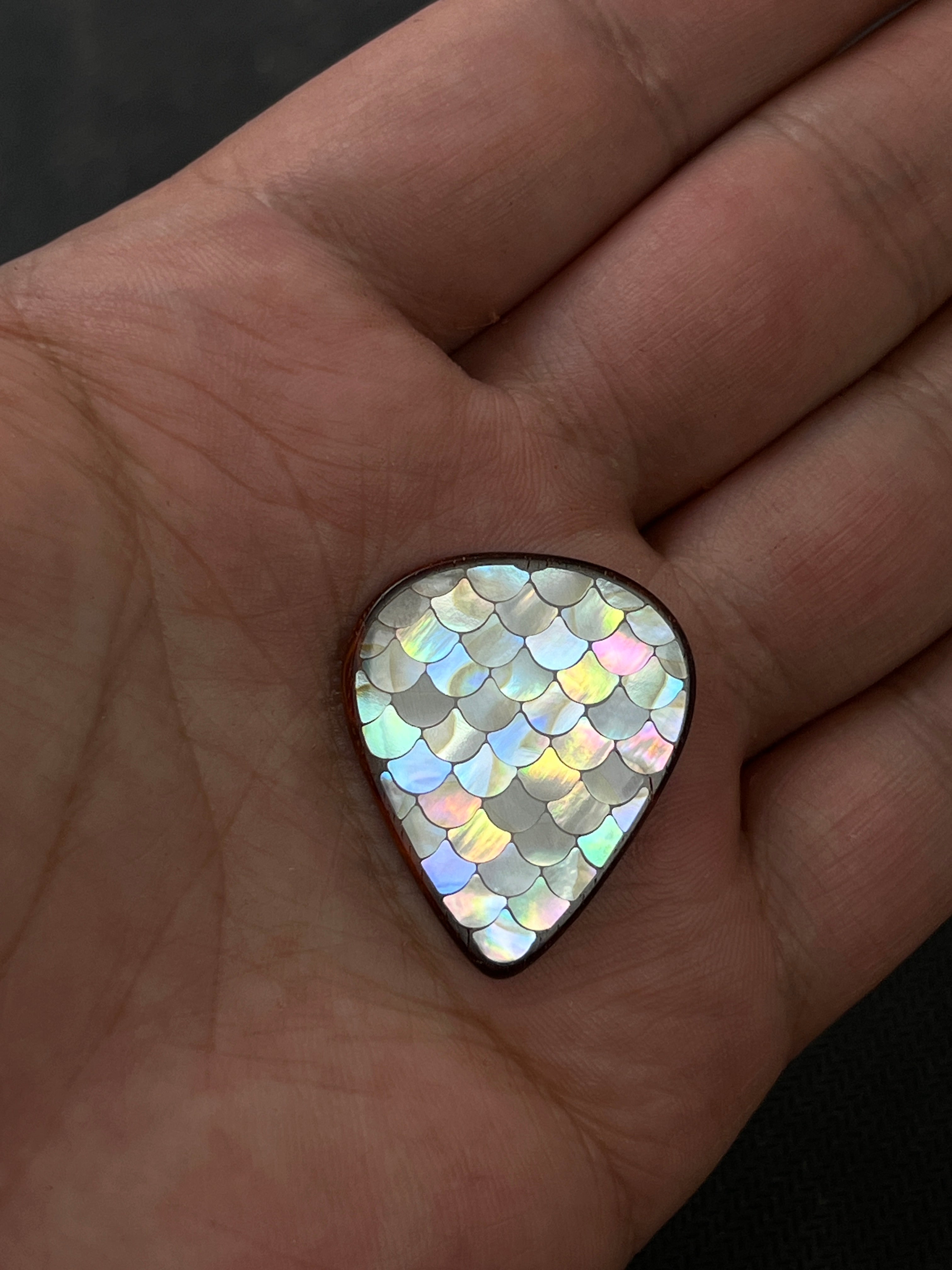 Handmade Wooden Guitar Pick with Mother of Pearl Dragon Scale Inlay