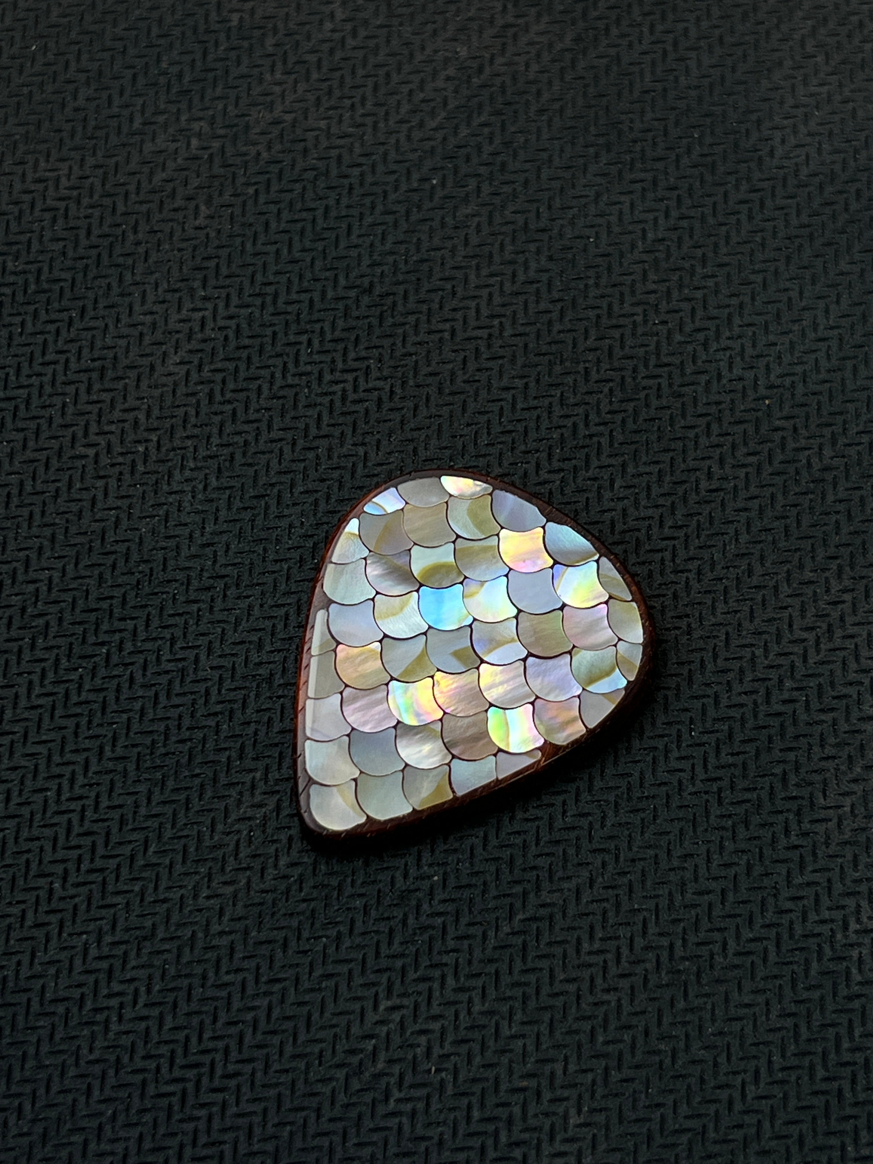 Handmade Wooden Guitar Pick with Mother of Pearl Dragon Scale Inlay