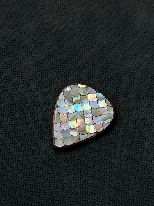Handmade Wooden Guitar Pick with Mother of Pearl Dragon Scale Inlay