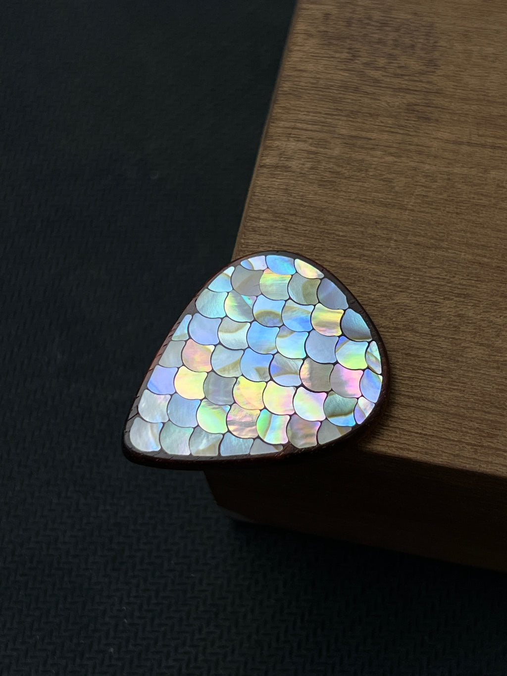 Handmade Wooden Guitar Pick with Mother of Pearl Dragon Scale Inlay