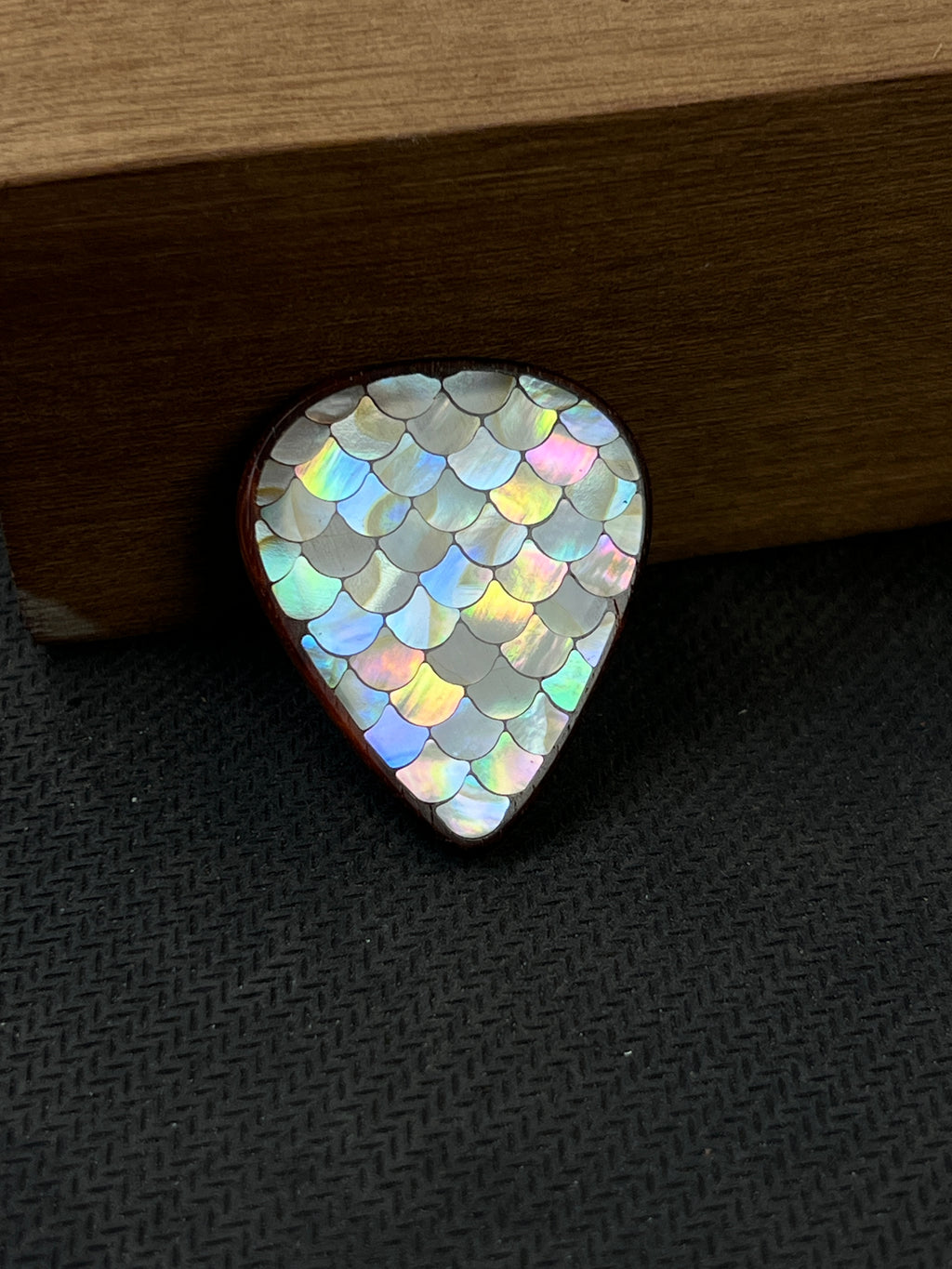 Handmade Wooden Guitar Pick with Mother of Pearl Dragon Scale Inlay