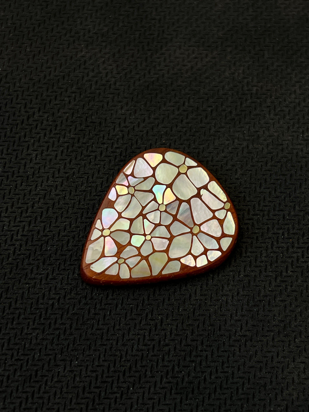 Handmade Wooden Guitar Pick with Floral Mother of Pearl Inlay
