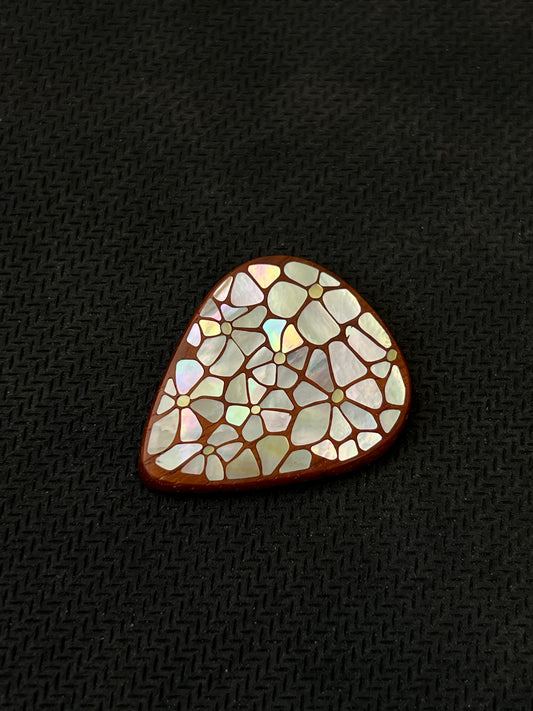 Handmade Wooden Guitar Pick with Floral Mother of Pearl Inlay