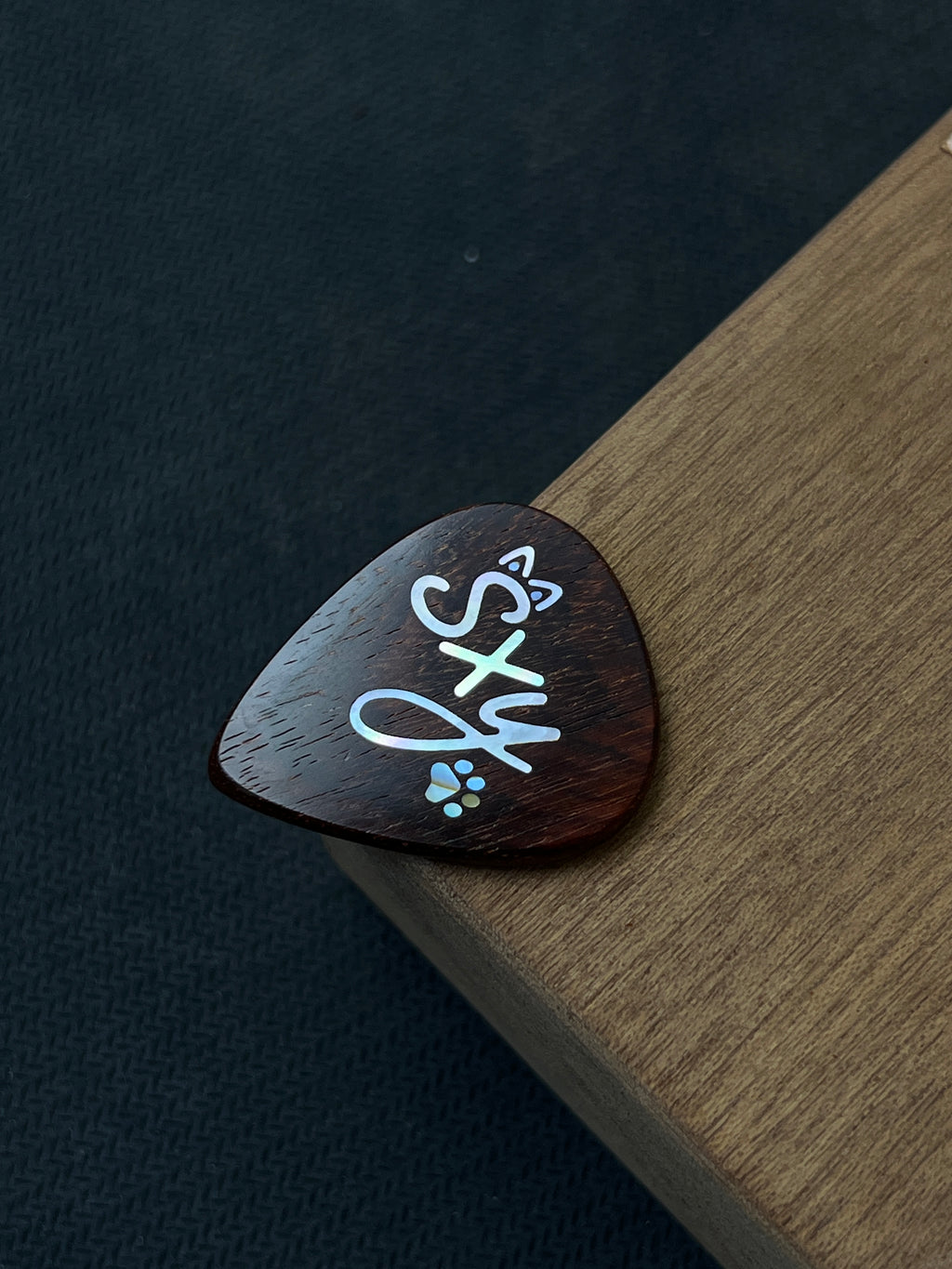 Personalized Handmade Wooden Guitar Pick with Custom Letter Inlay