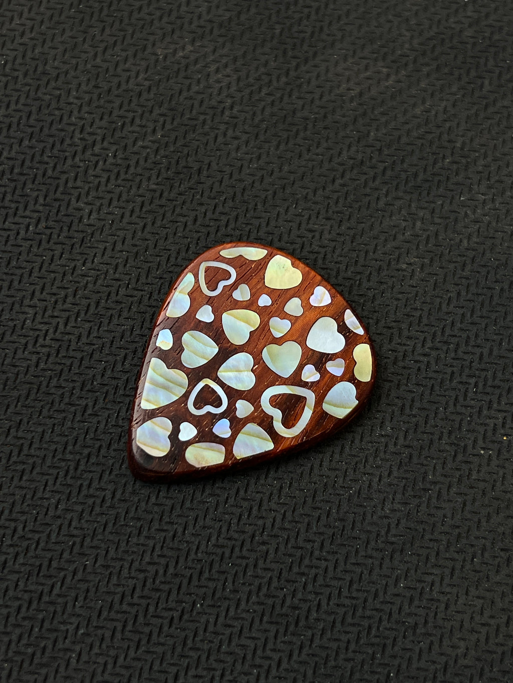 Handmade Wooden Guitar Pick with Mother of Pearl Heart Inlay