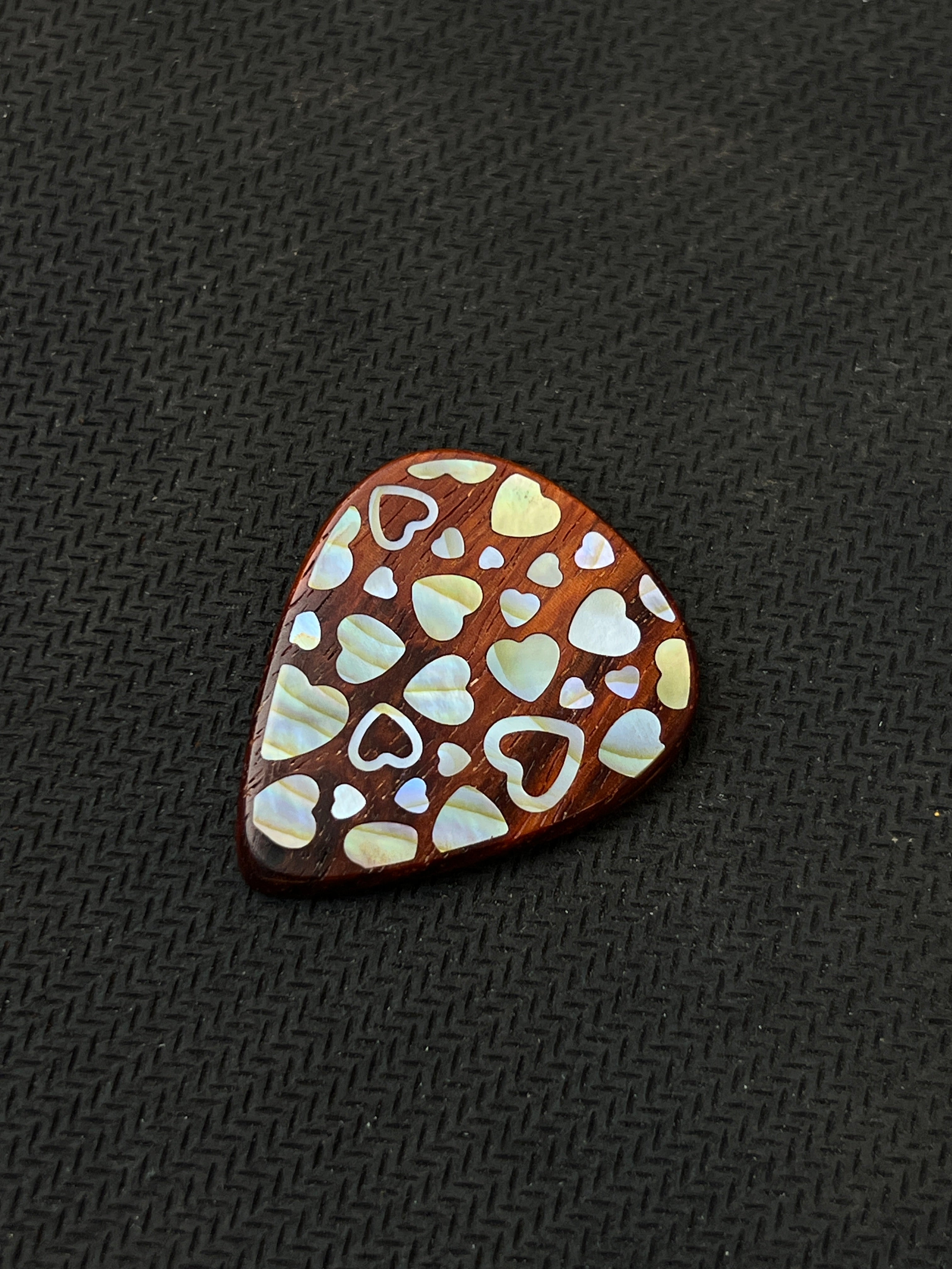 Handmade Wooden Guitar Pick with Mother of Pearl Heart Inlay