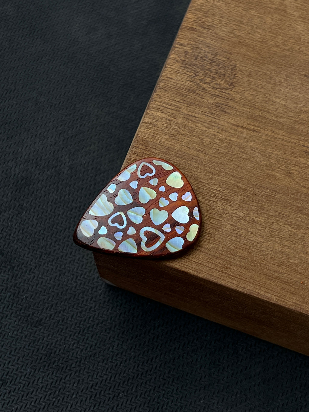 Handmade Wooden Guitar Pick with Mother of Pearl Heart Inlay