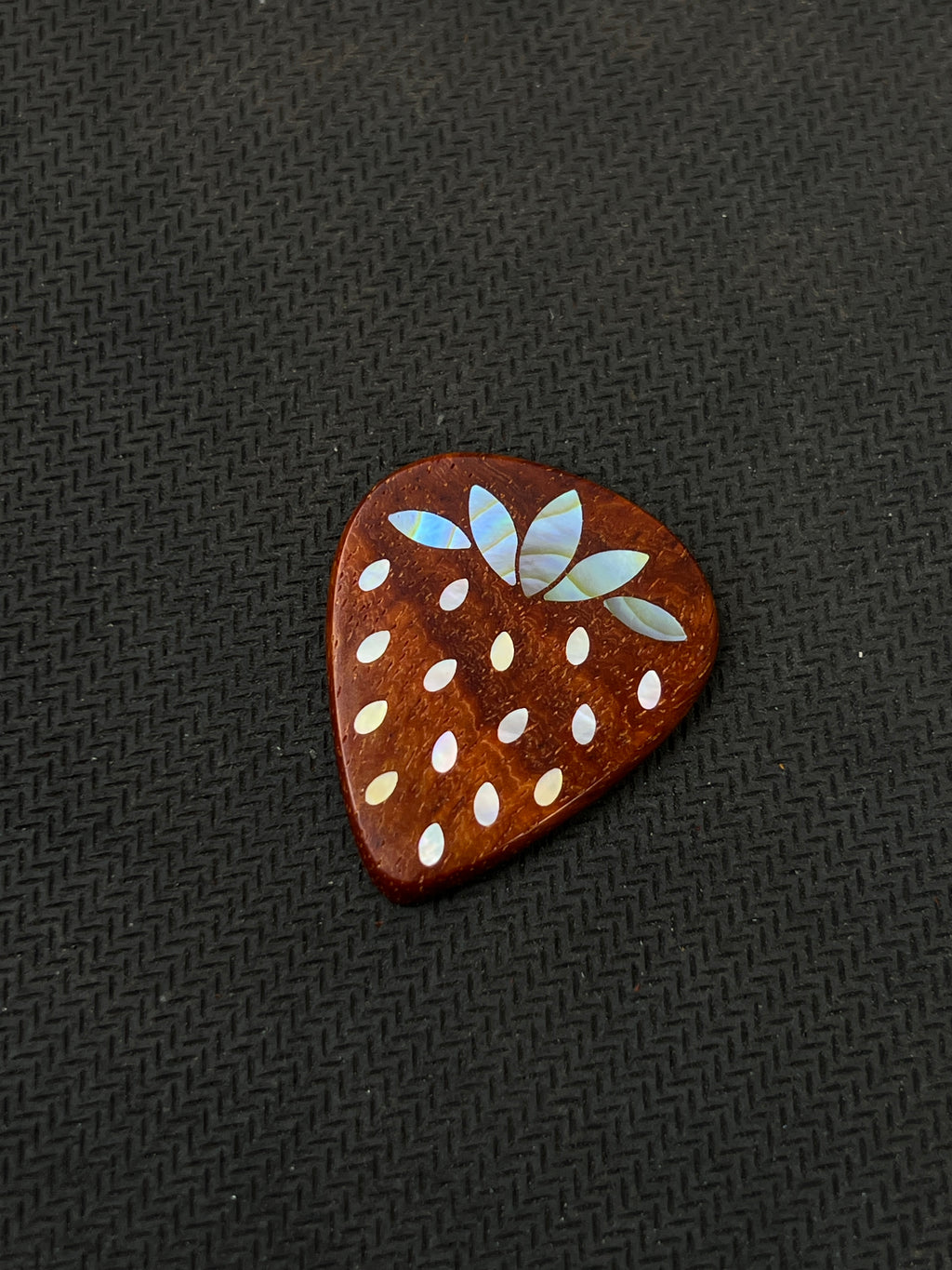 Handmade Wooden Guitar Pick with Mother of Pearl Strawberry Inlay