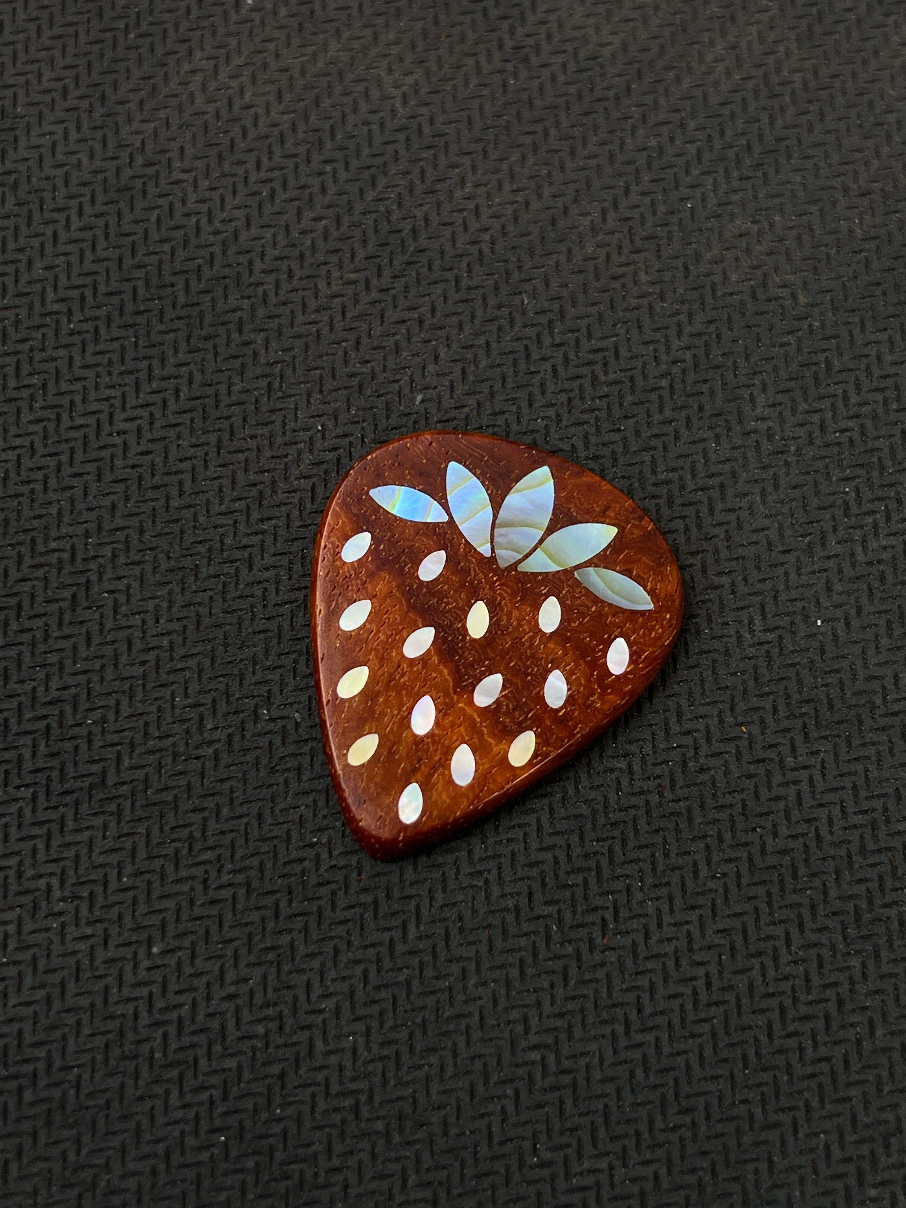 Handmade Wooden Guitar Pick with Mother of Pearl Strawberry Inlay
