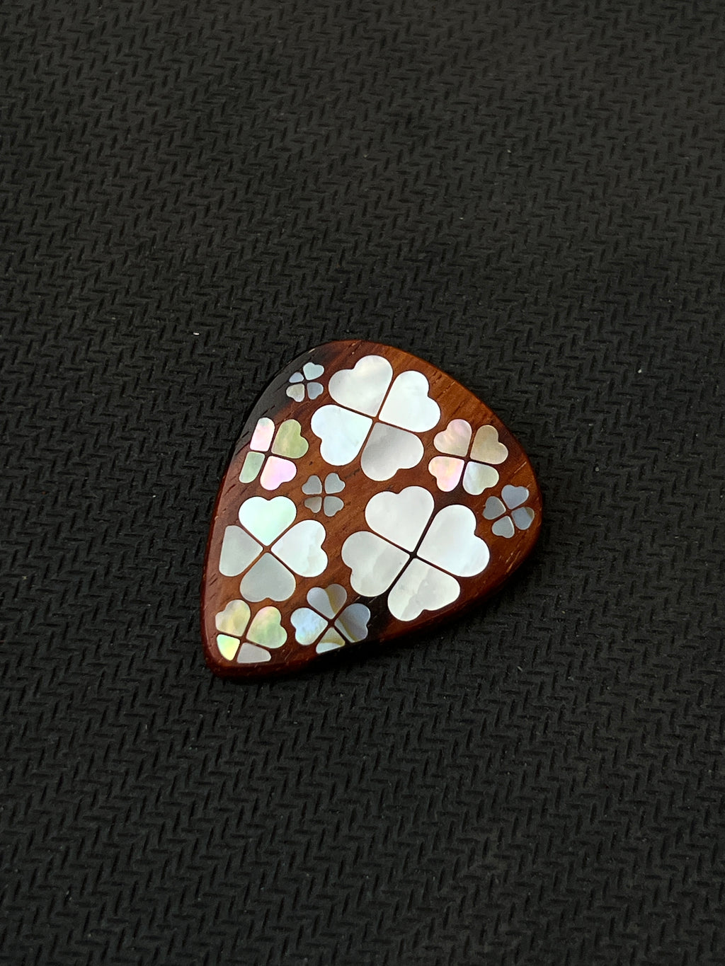 Handmade Wooden Guitar Pick with Mother of Pearl Four-Leaf Clover Inlay