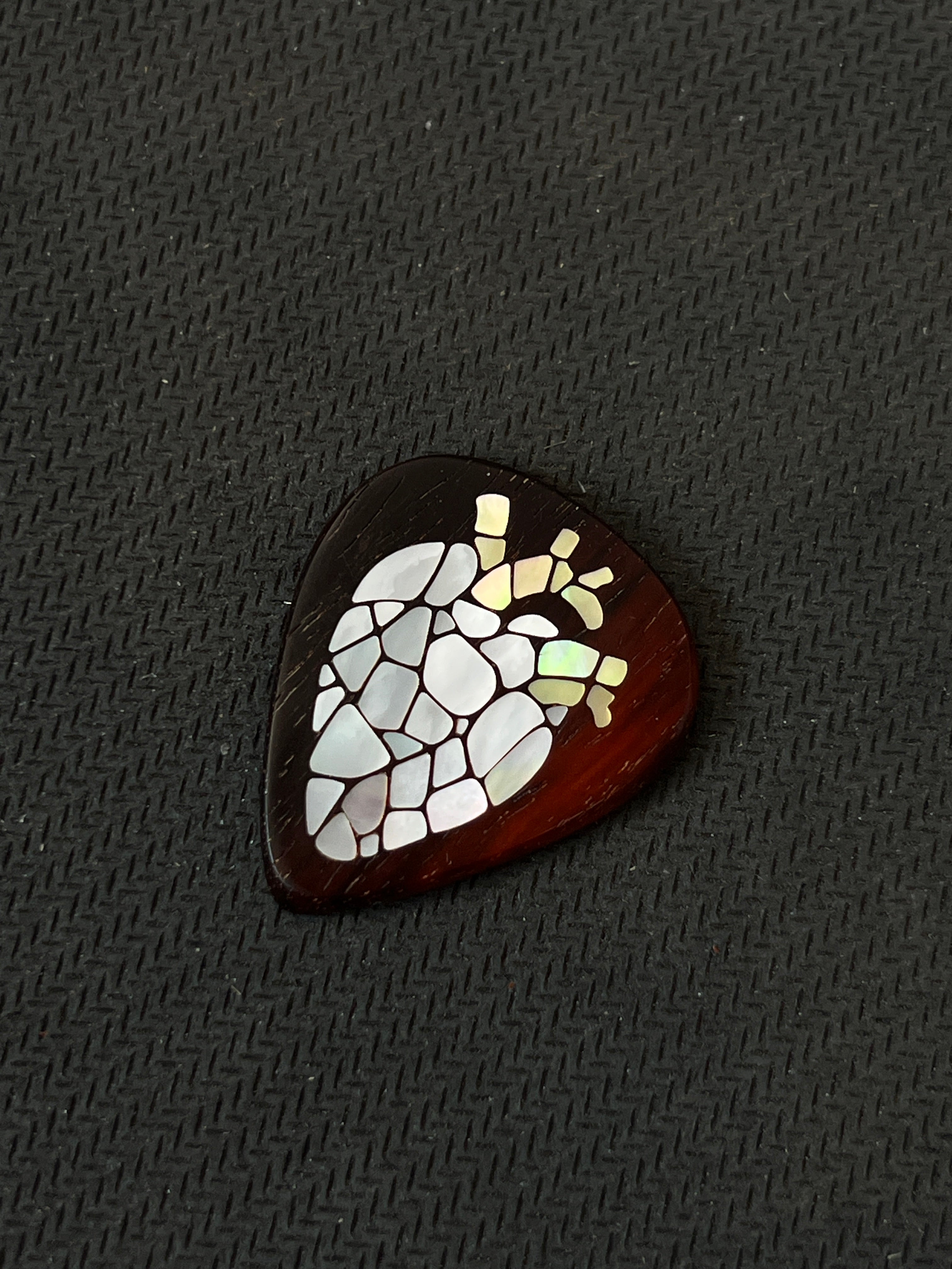 Handcrafted Rosewood Guitar Pick with Shell Inlay, Geometric Design