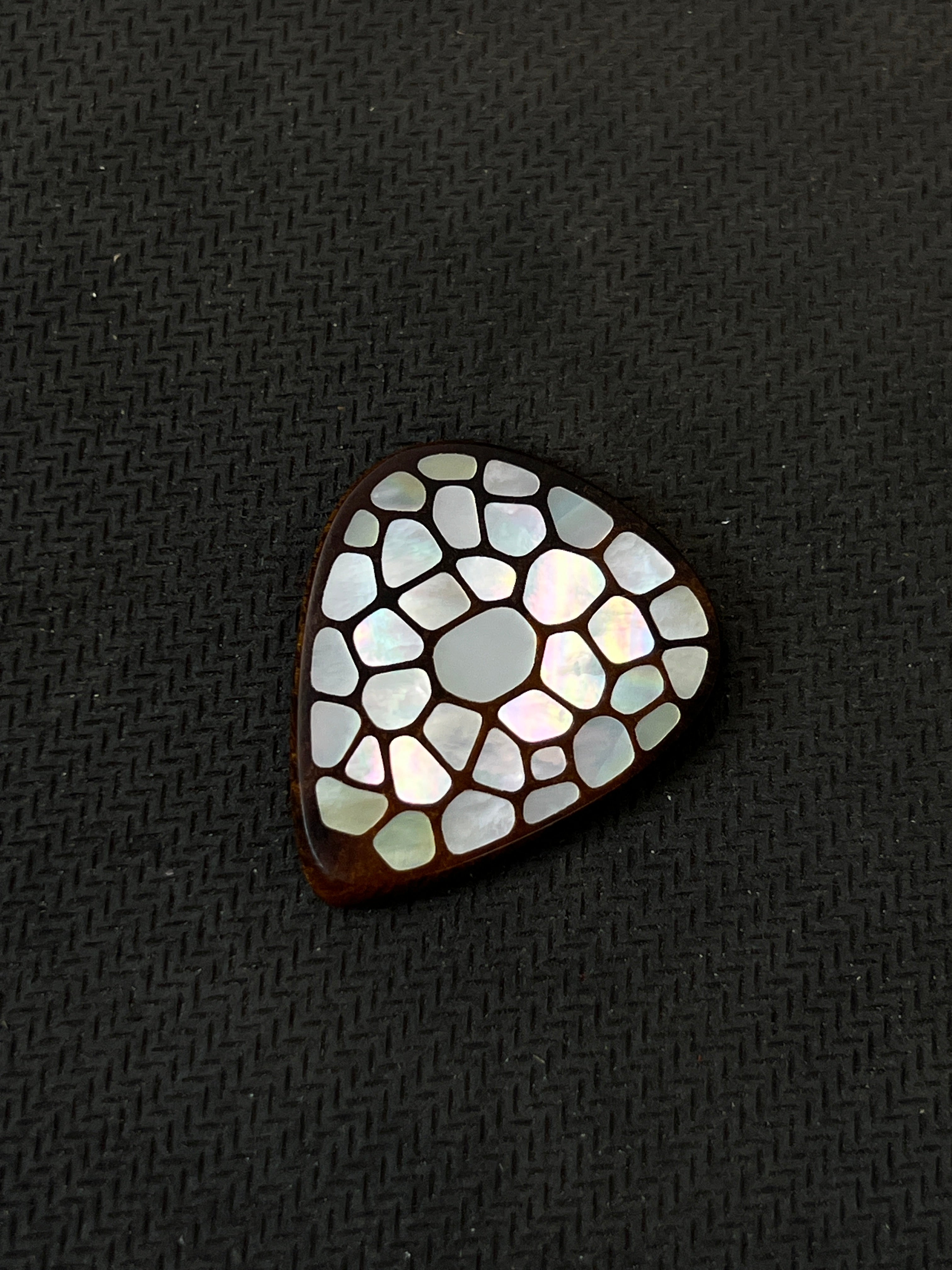 Handmade Wooden Guitar Pick with Mother of Pearl Shattered Ice Inlay