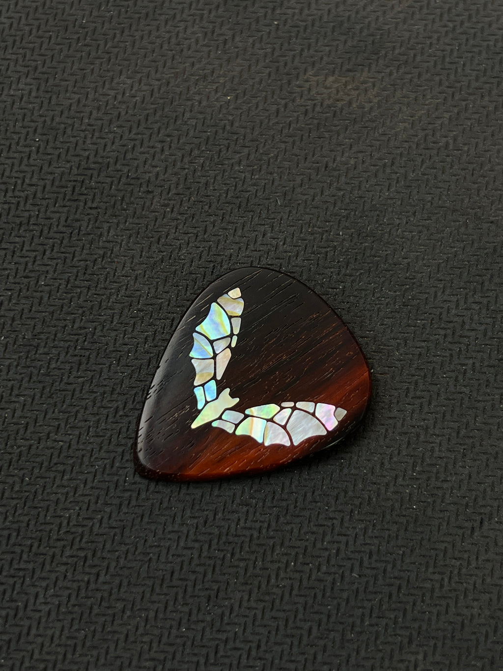 Handmade Wooden Guitar Pick with Mother of Pearl Bat Inlay