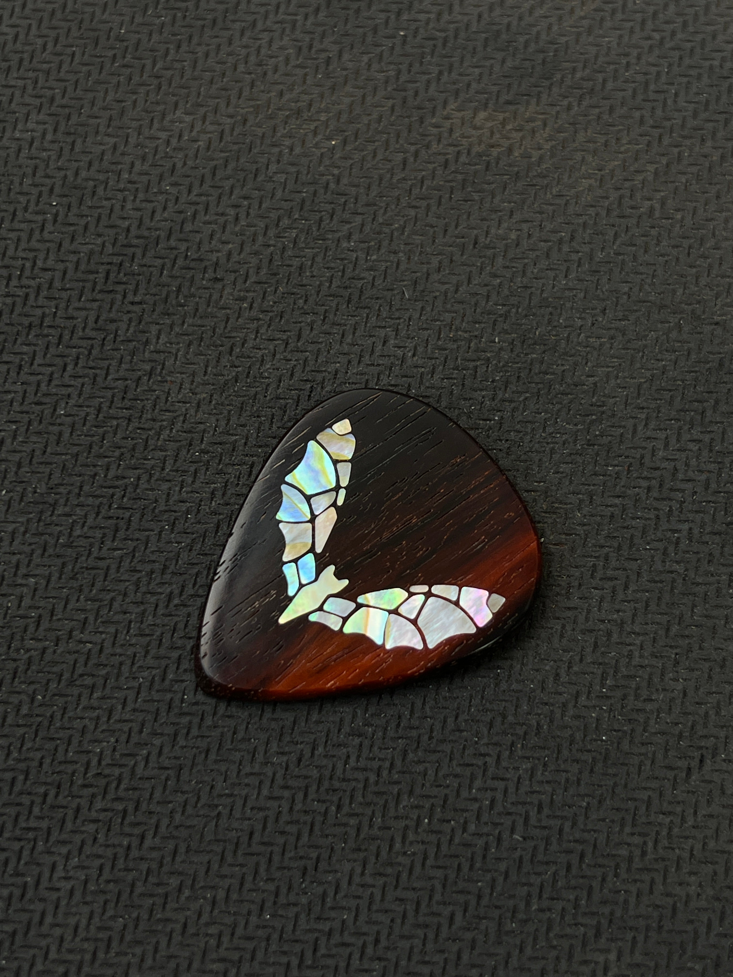 Handmade Wooden Guitar Pick with Mother of Pearl Bat Inlay