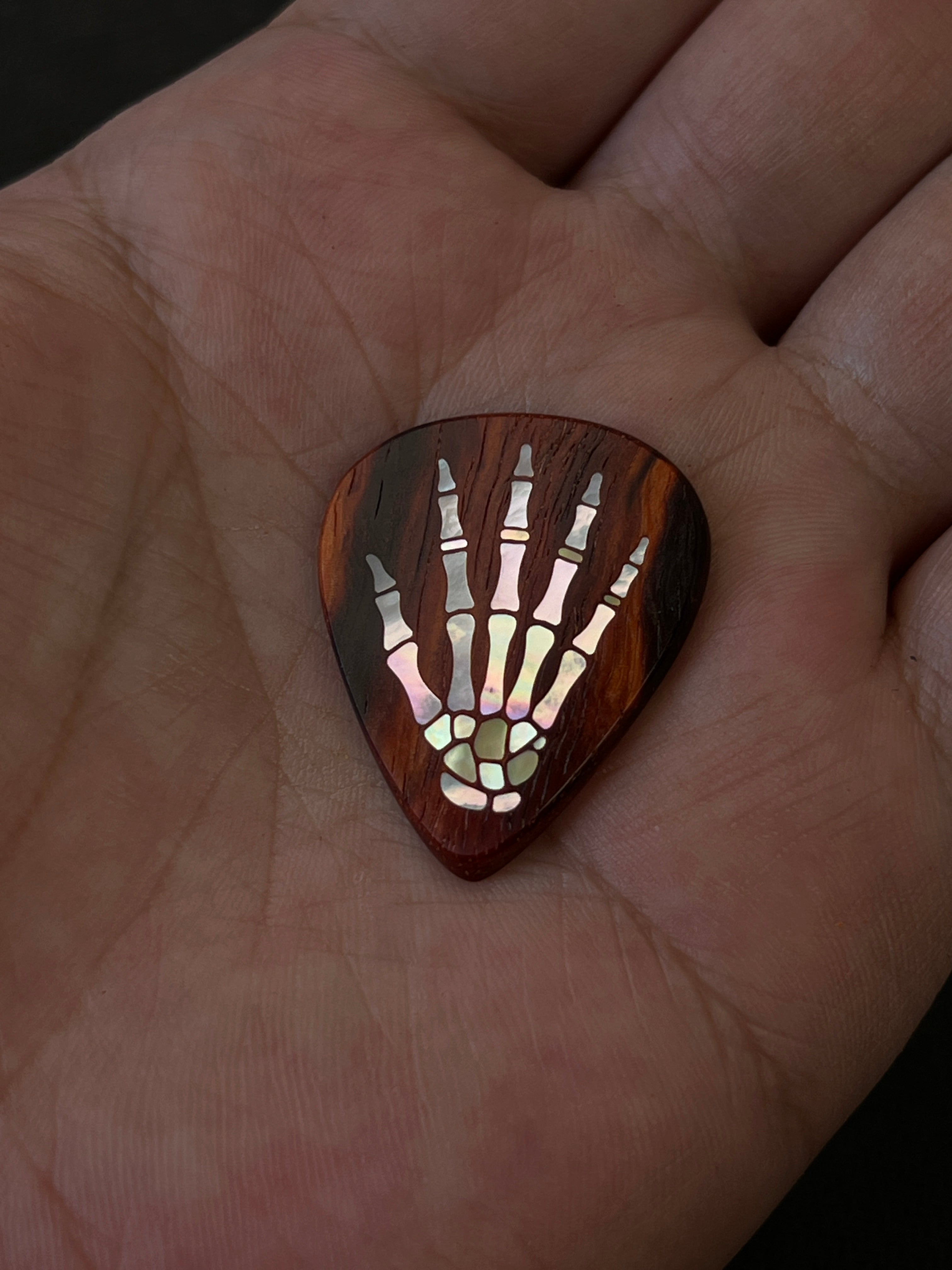 Handmade Wooden Guitar Pick with Mother of Pearl Hand Inlay