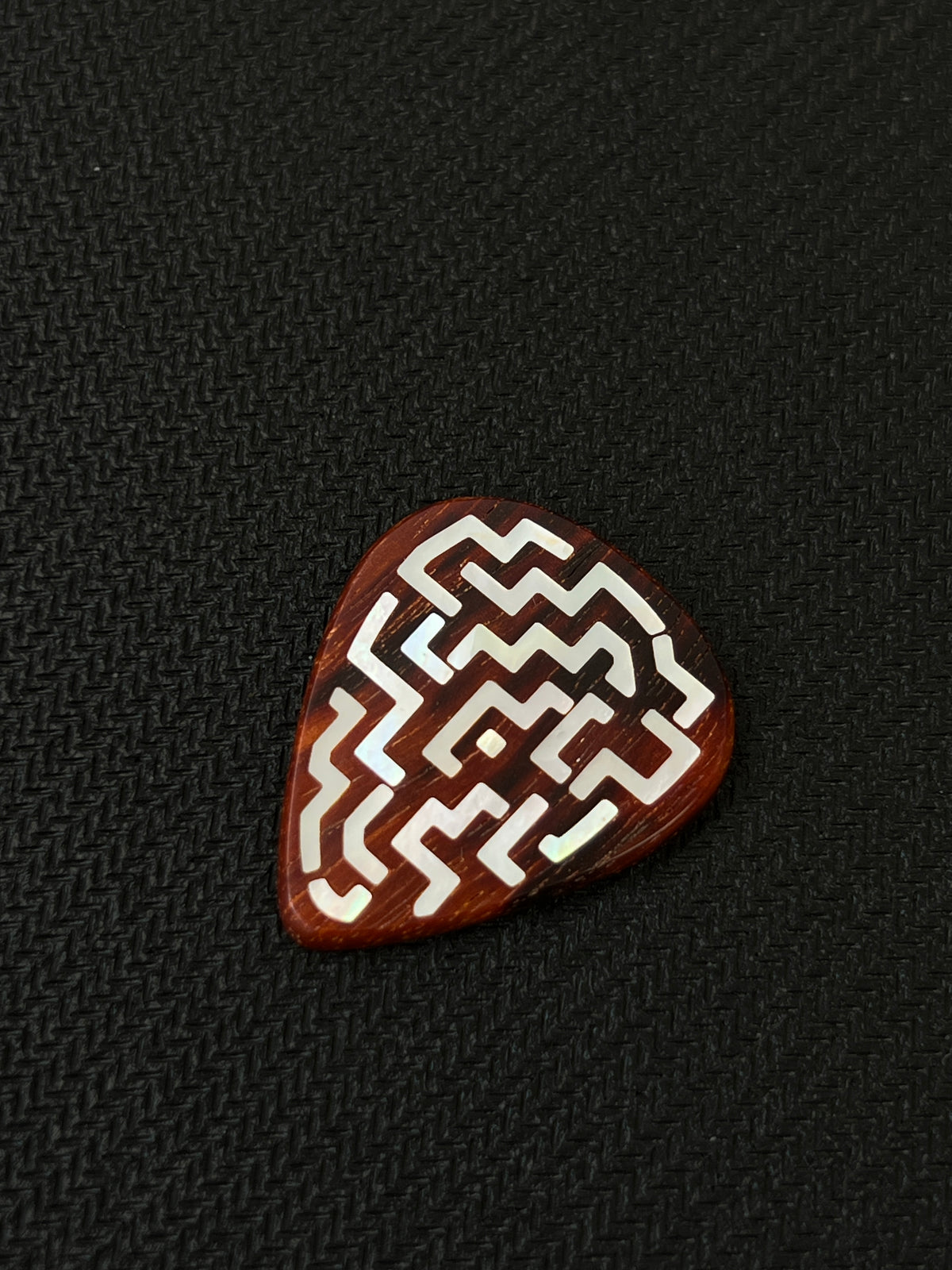 Handmade Wooden Guitar Pick with Mother of Pearl Maze Inlay